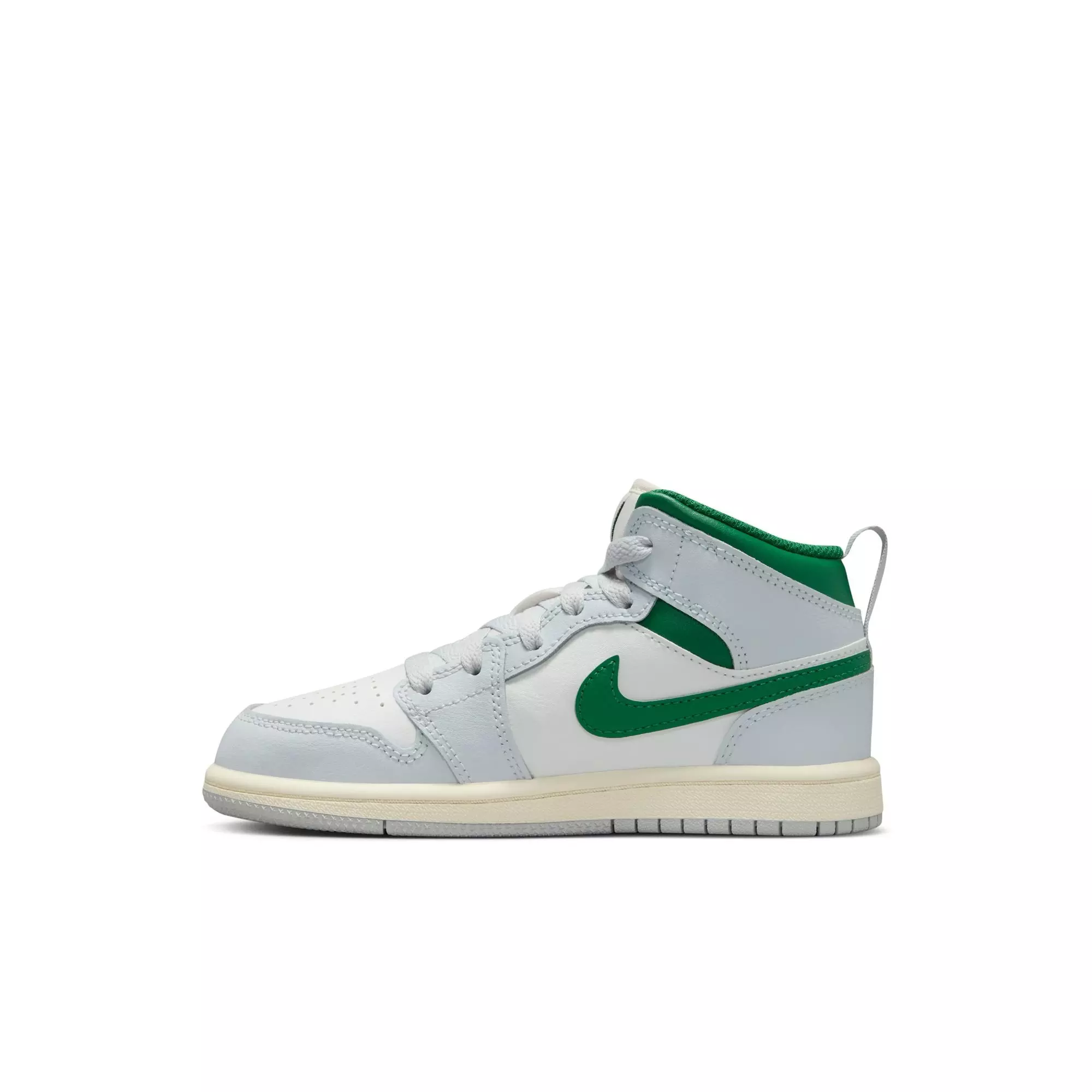 Jordan 1 Mid "Summit White/Pine Green/Pure Platinum" Preschool Boys' Shoe - GREY/WHITE/GREEN ABYSS