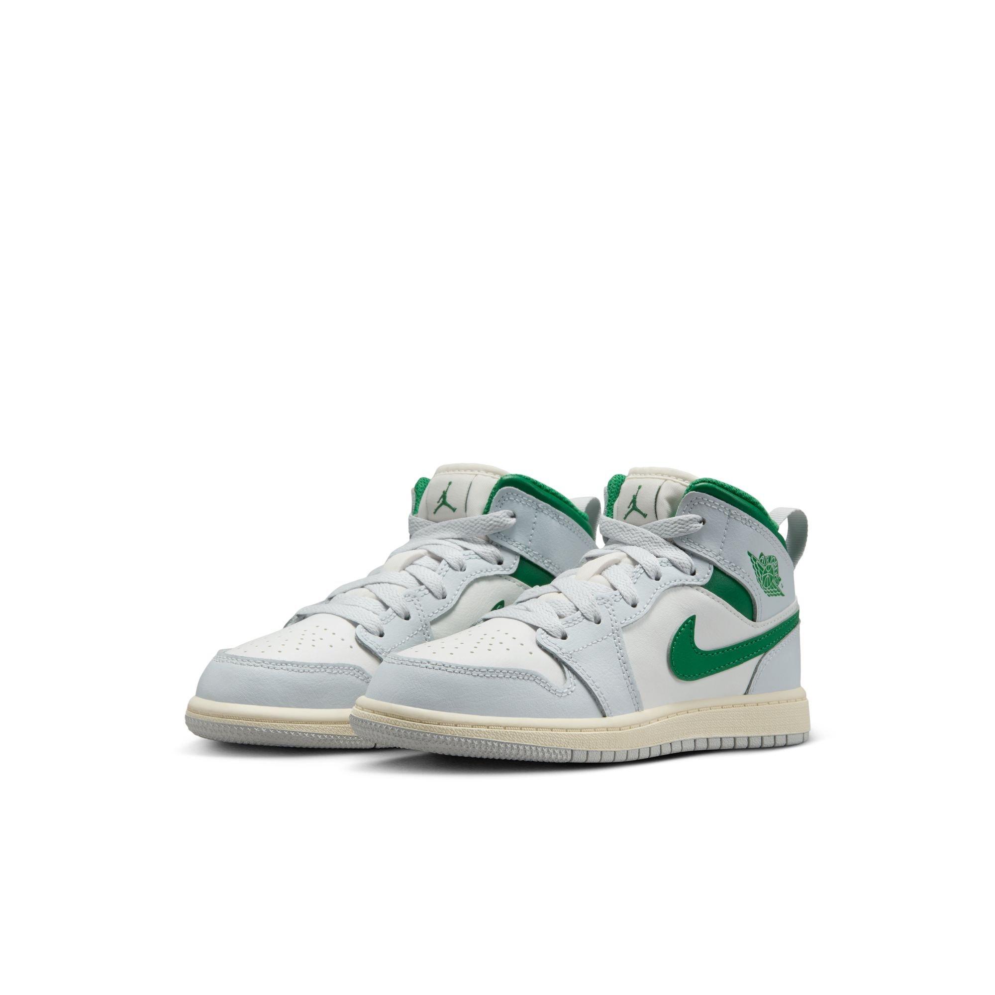 Jordan 1 Mid Preschool Boys' "Summit White/Pine Green/Pure Platinum" Shoe