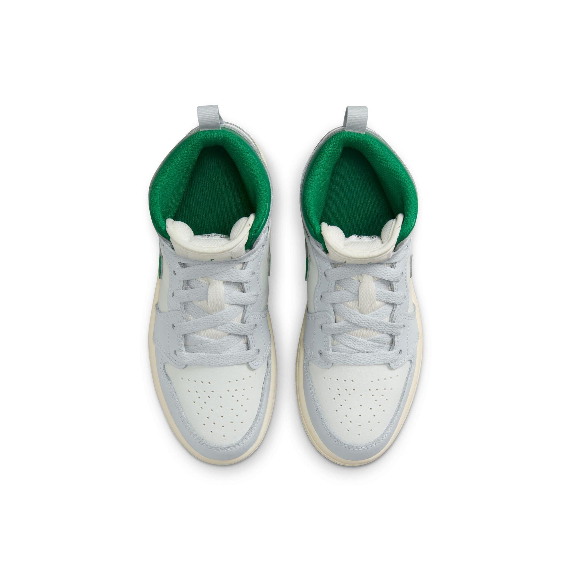 Jordan 1 Mid Preschool Boys' "Summit White/Pine Green/Pure Platinum" Shoe