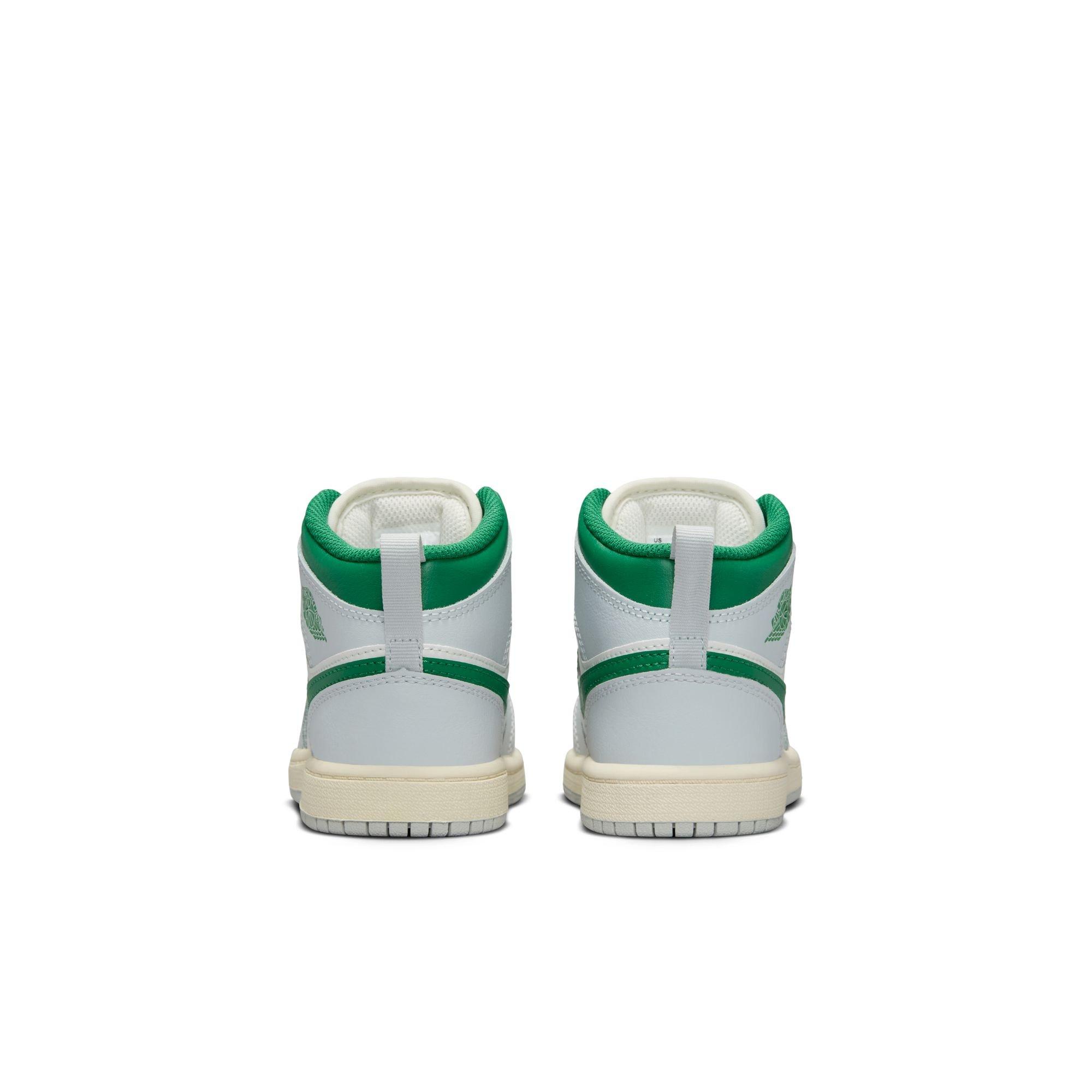 Jordan 1 Mid Preschool Boys' "Summit White/Pine Green/Pure Platinum" Shoe