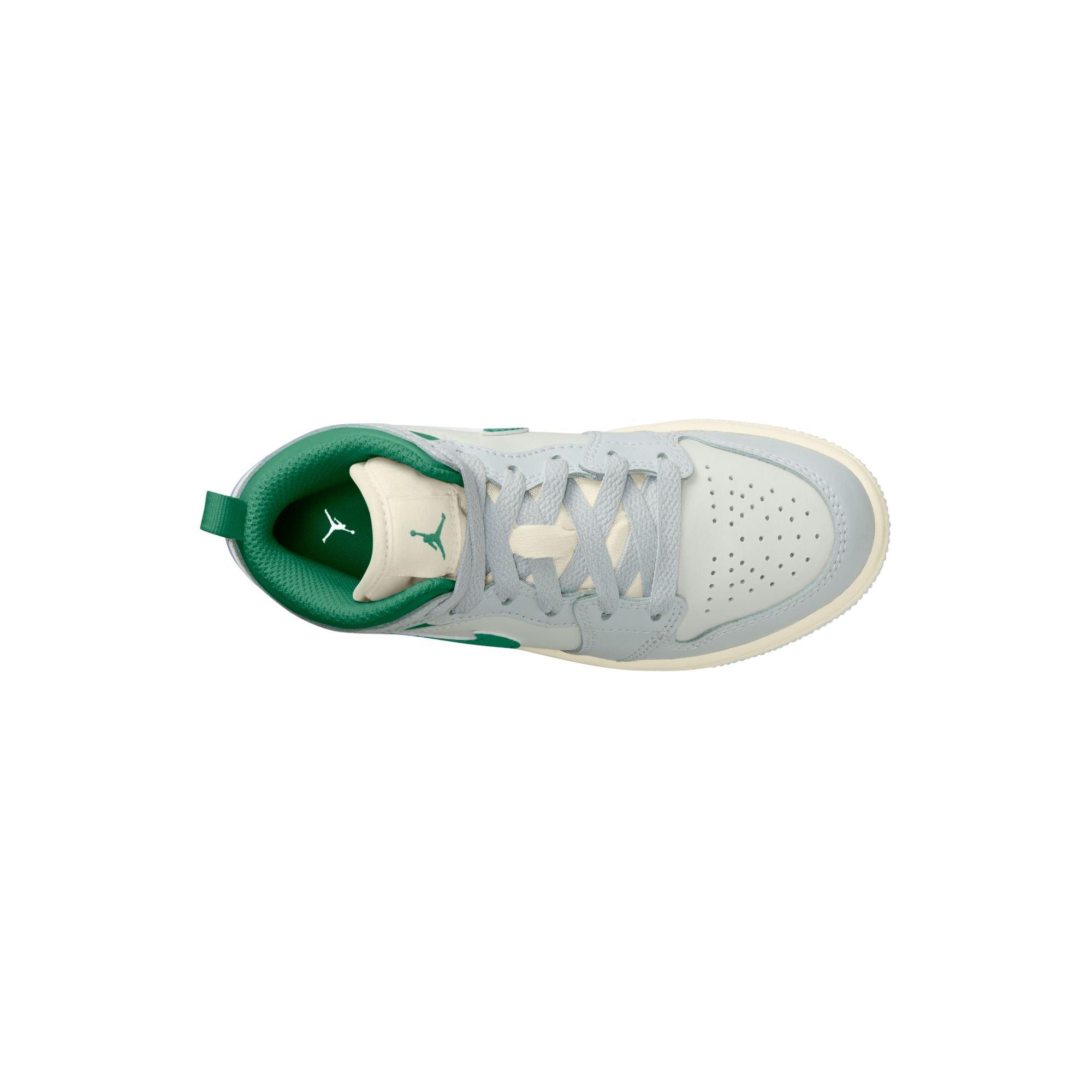 Jordan 1 Mid Preschool Boys' "Summit White/Pine Green/Pure Platinum" Shoe