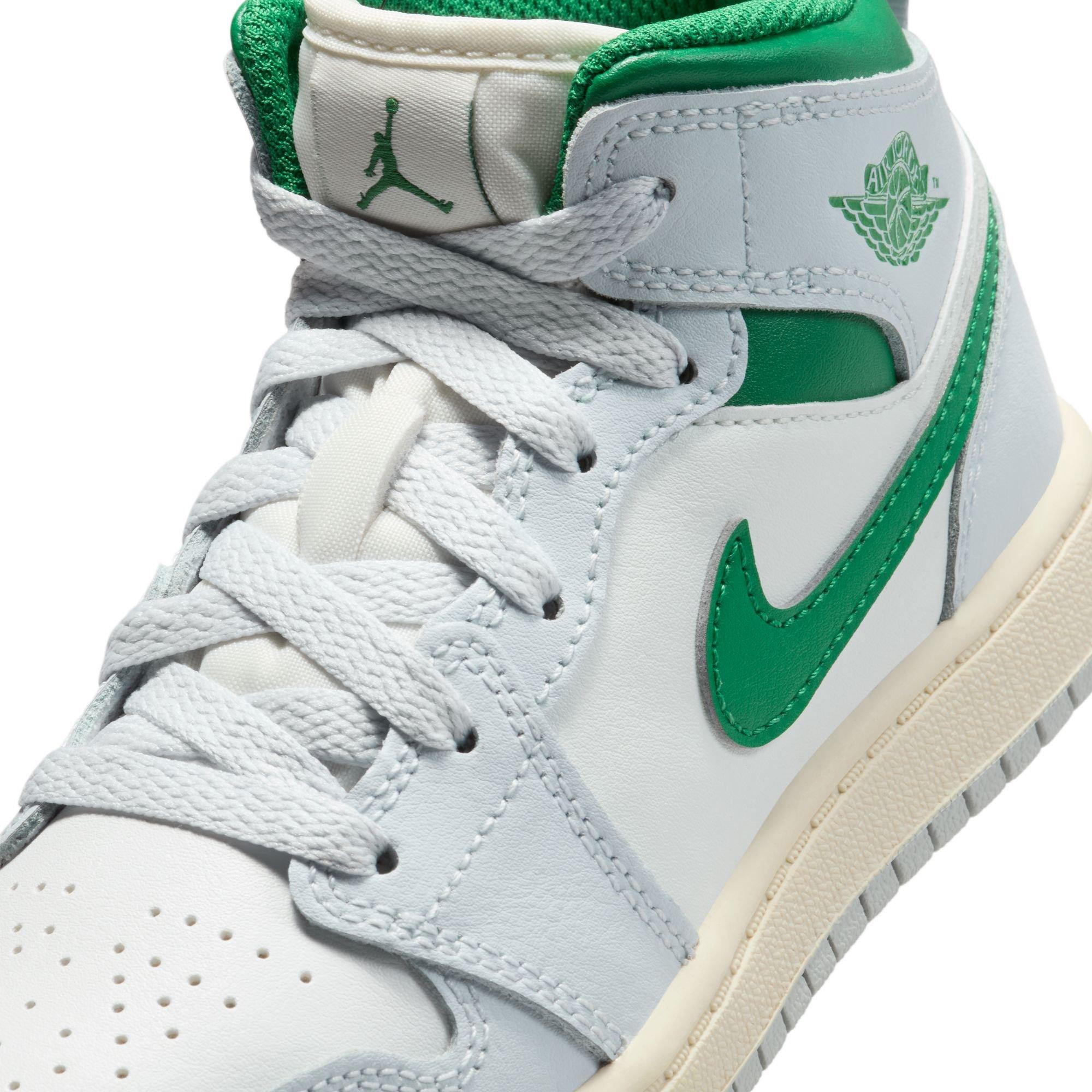 Jordan 1 Mid Preschool Boys' "Summit White/Pine Green/Pure Platinum" Shoe