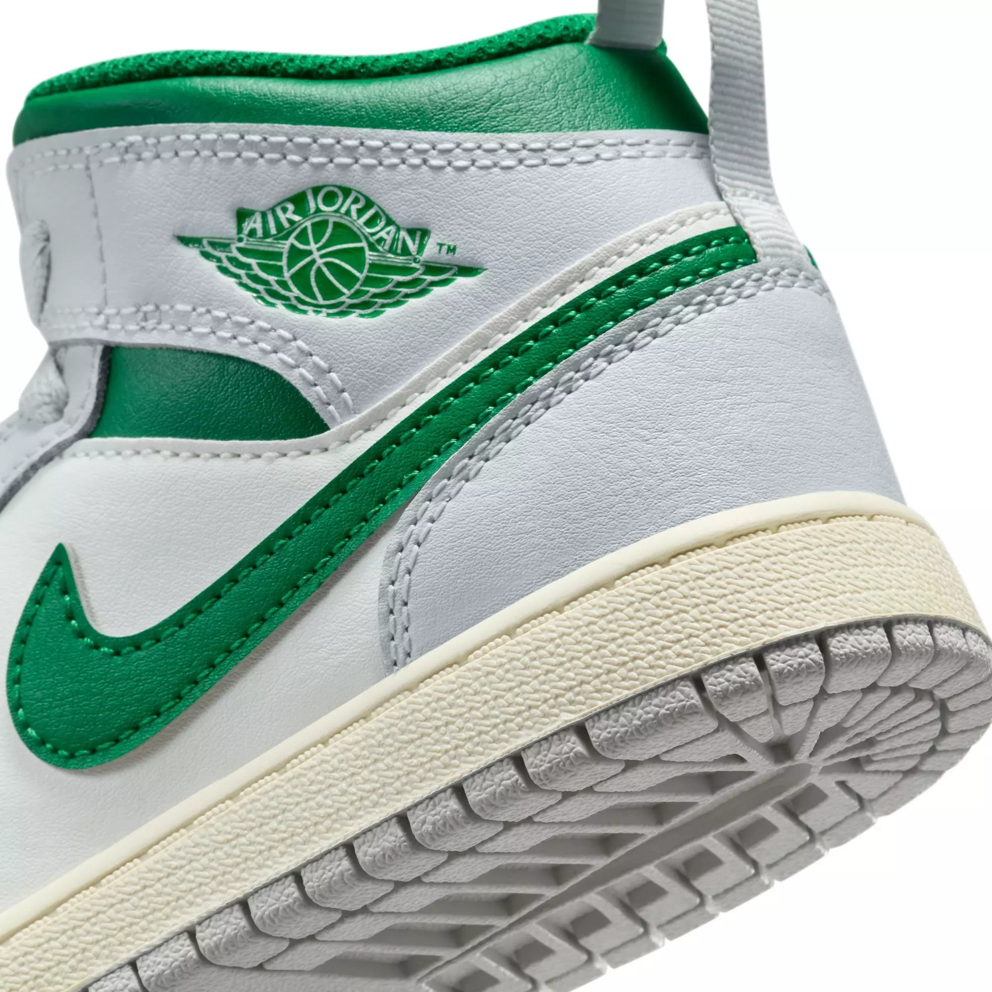 Jordan 1 Mid "Summit White/Pine Green/Pure Platinum" Preschool Boys' Shoe - GREY/WHITE/GREEN ABYSS