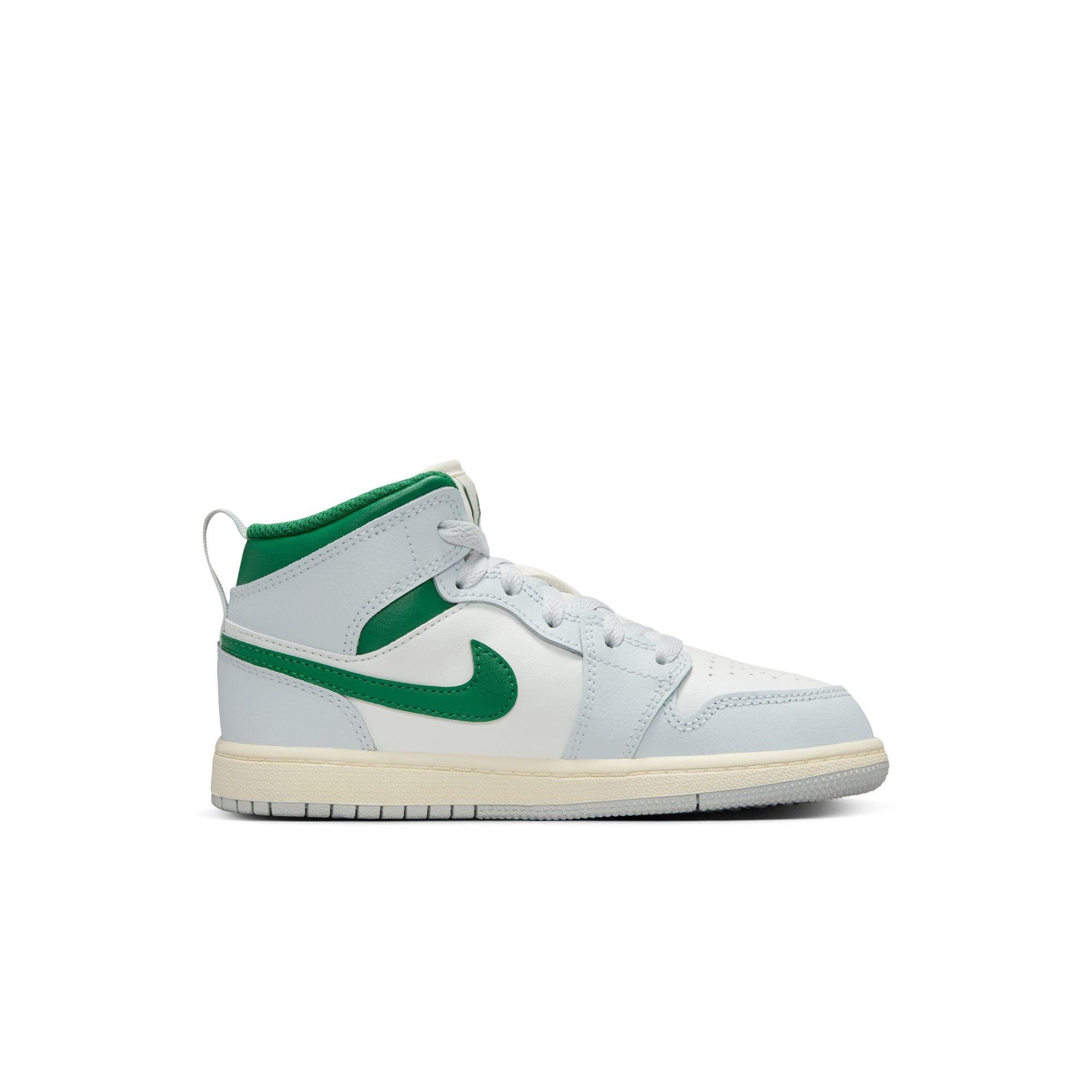 Jordan 1 Mid Preschool Boys' "Summit White/Pine Green/Pure Platinum" Shoe