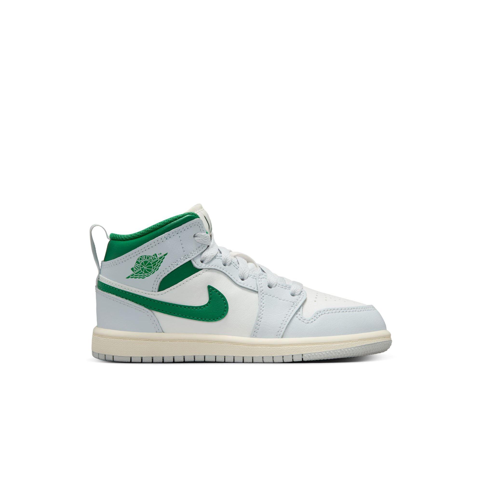 Jordan 1 Mid "Summit White/Pine Green/Pure Platinum" Preschool Boys' Shoe