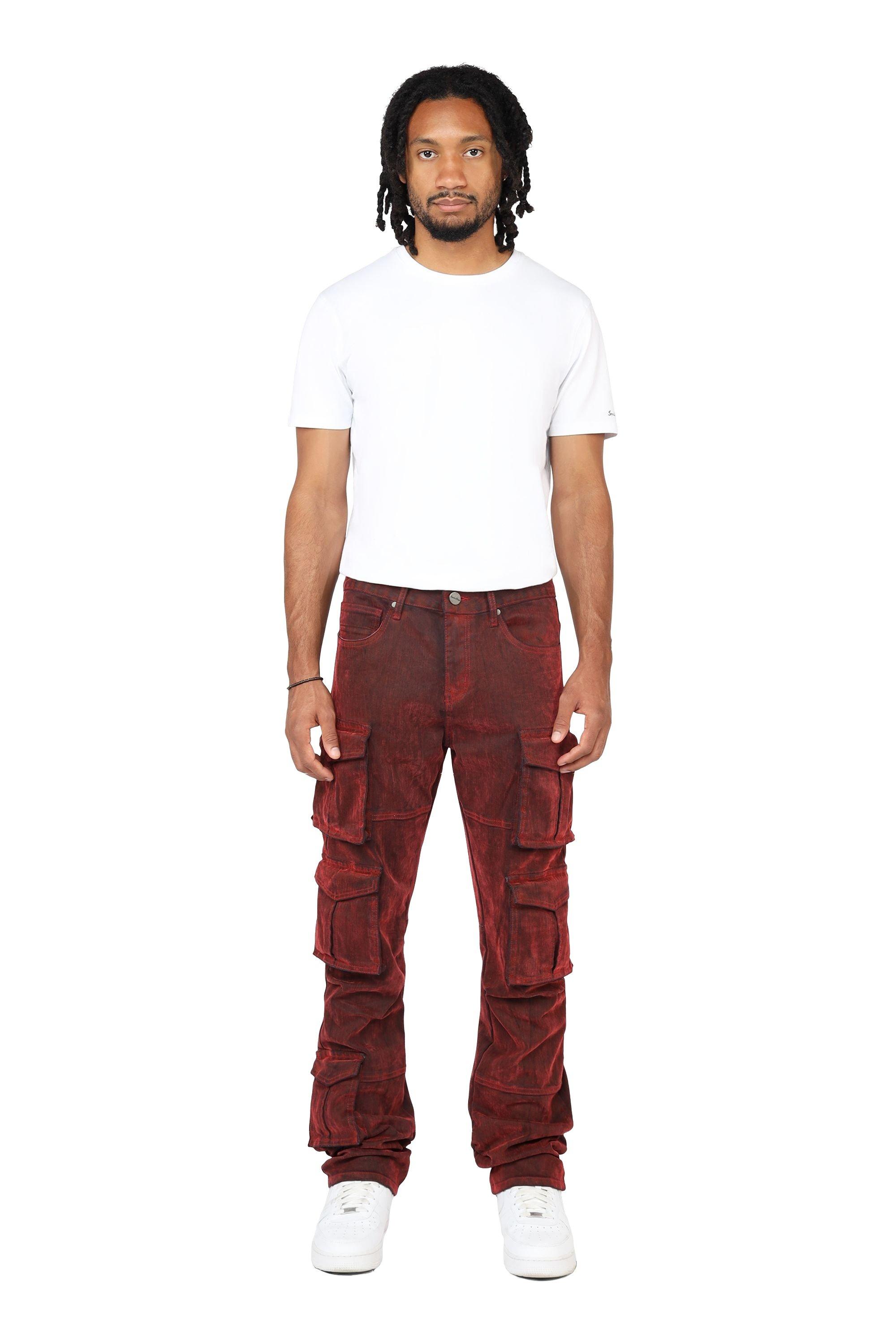 Smoke Rise Men's Straight Fit Flocked Cargo Pants - Red - RED Thumbnail View 1