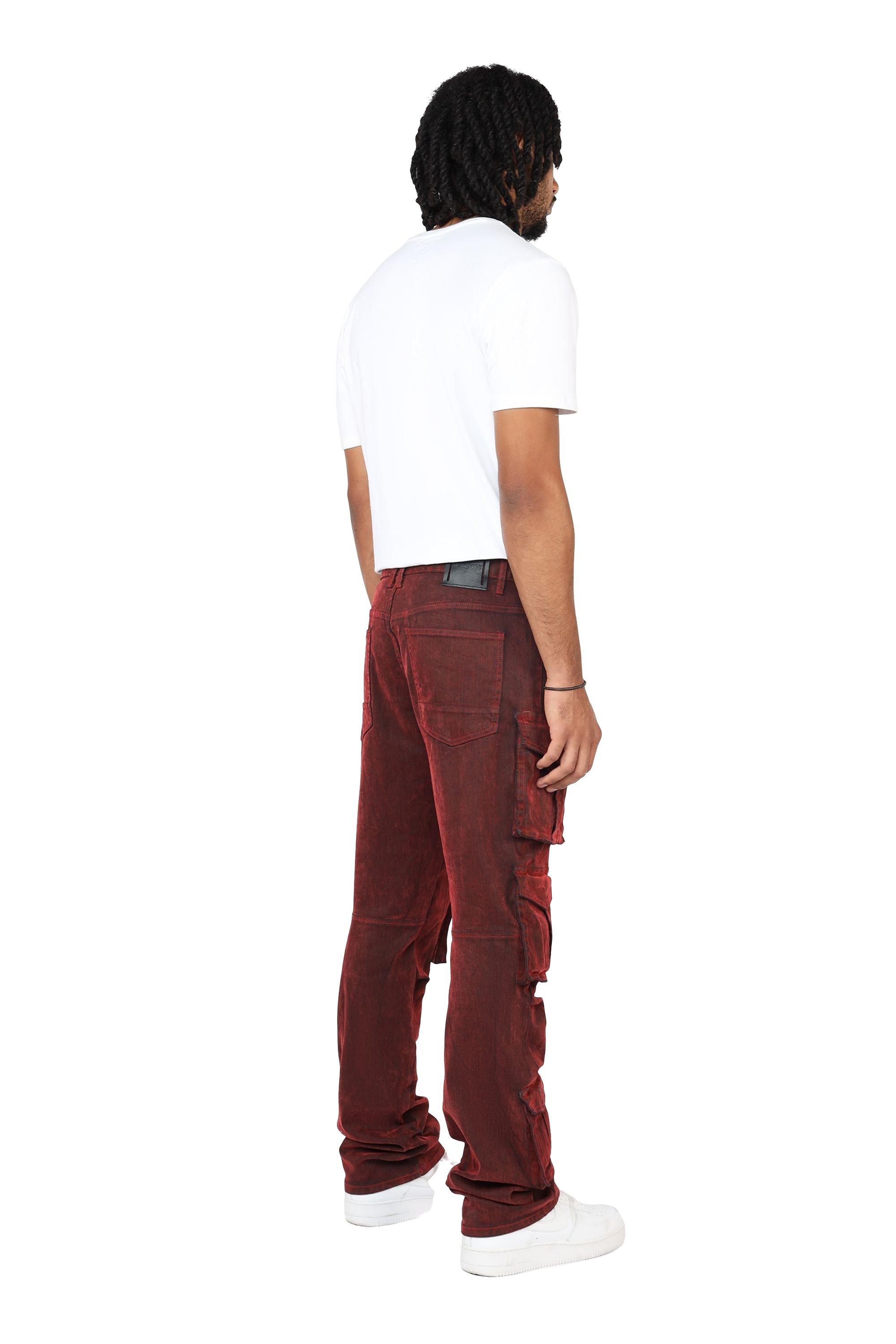 Pantalones Cargo Hombre Gheri - Algodón, Cintura Elástica, Color Burdeos Talla 27-32