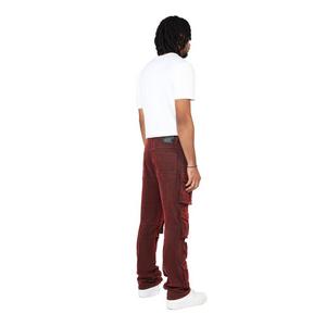 Smoke Rise Men's Straight Fit Flocked Cargo Pants - Red