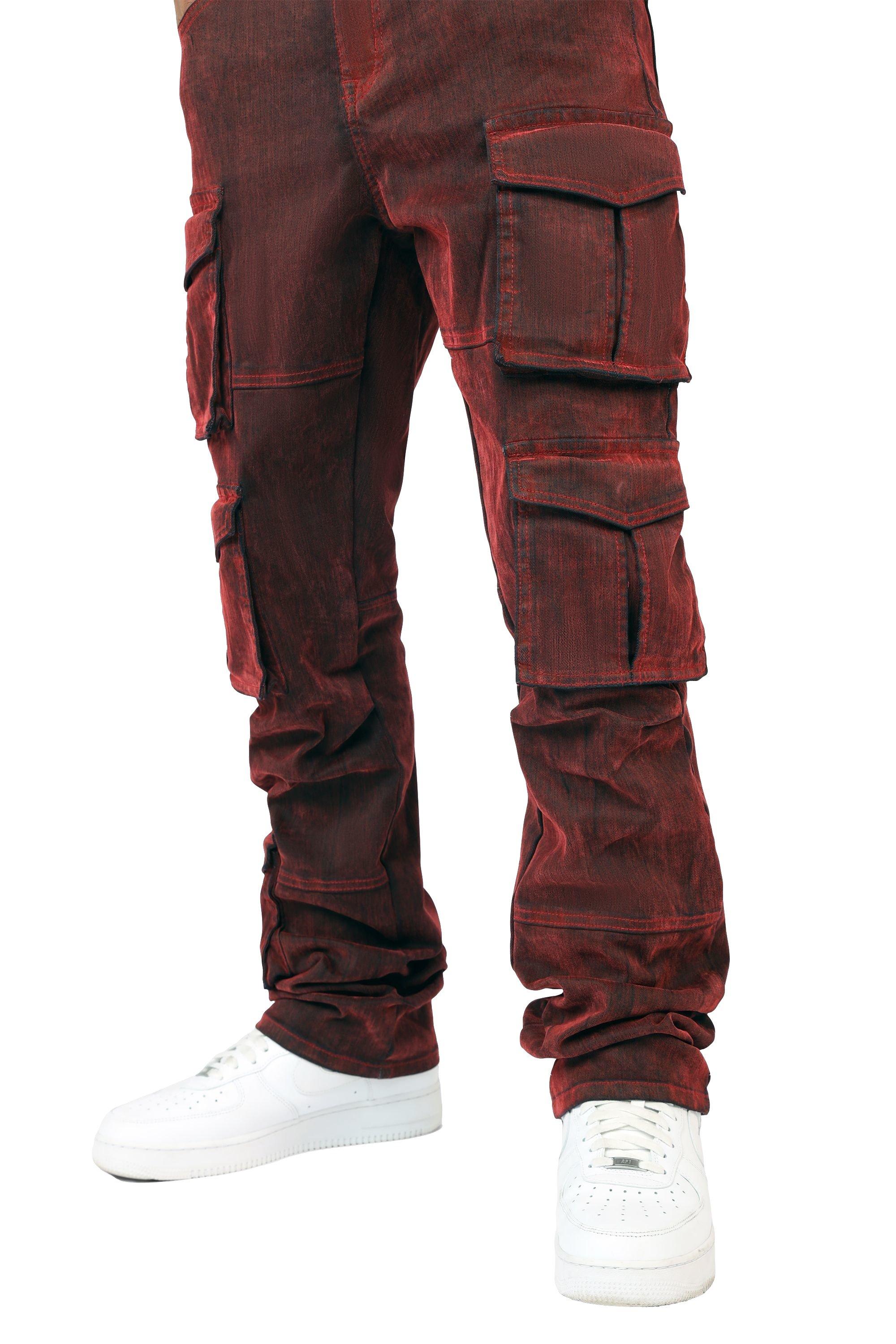 Smoke Rise Men's Straight Fit Flocked Cargo Pants - Red - RED Thumbnail View 6