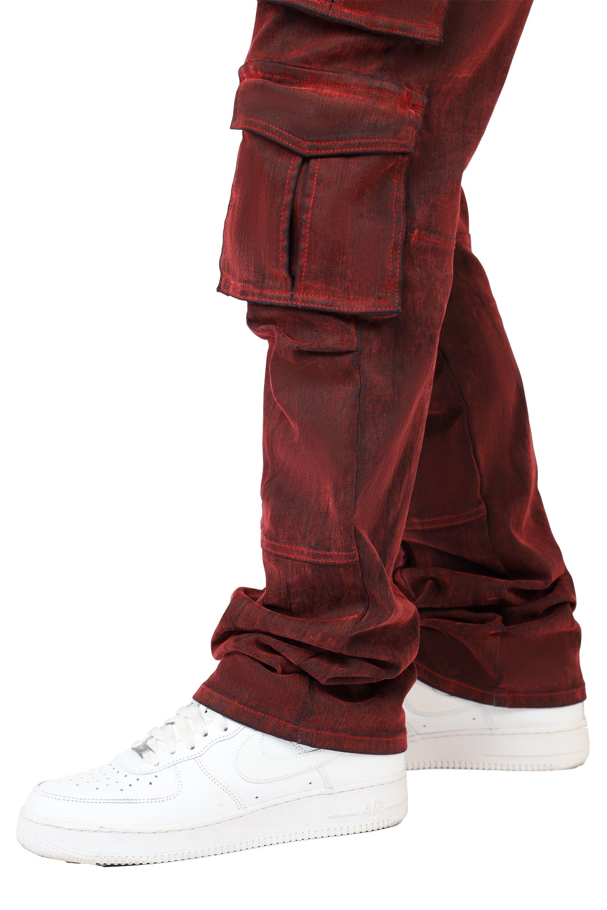 Smoke Rise Men's Straight Fit Flocked Cargo Pants - Red - RED Thumbnail View 7