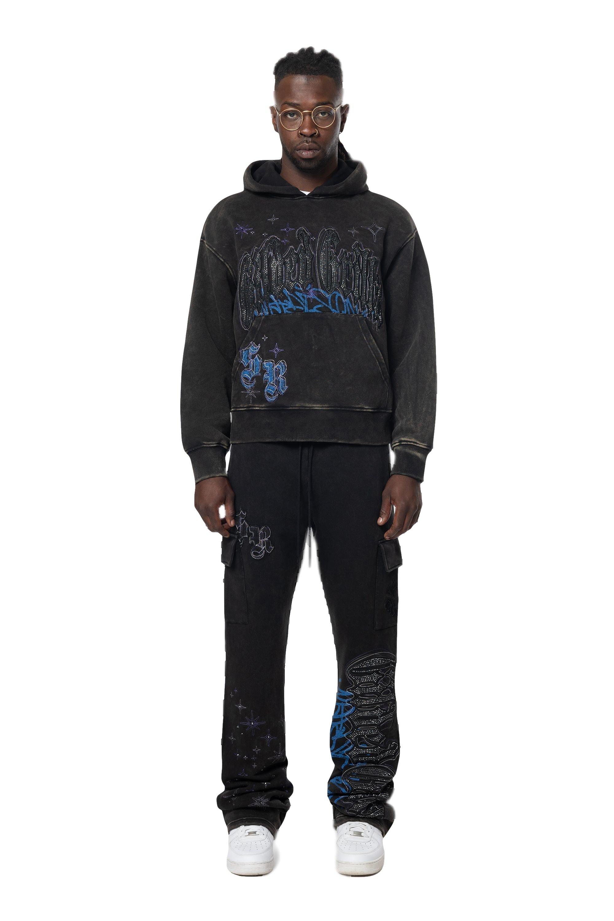 Smoke Rise Men's Rhinestone Grill Hoodie - Black - BLACK Thumbnail View 1