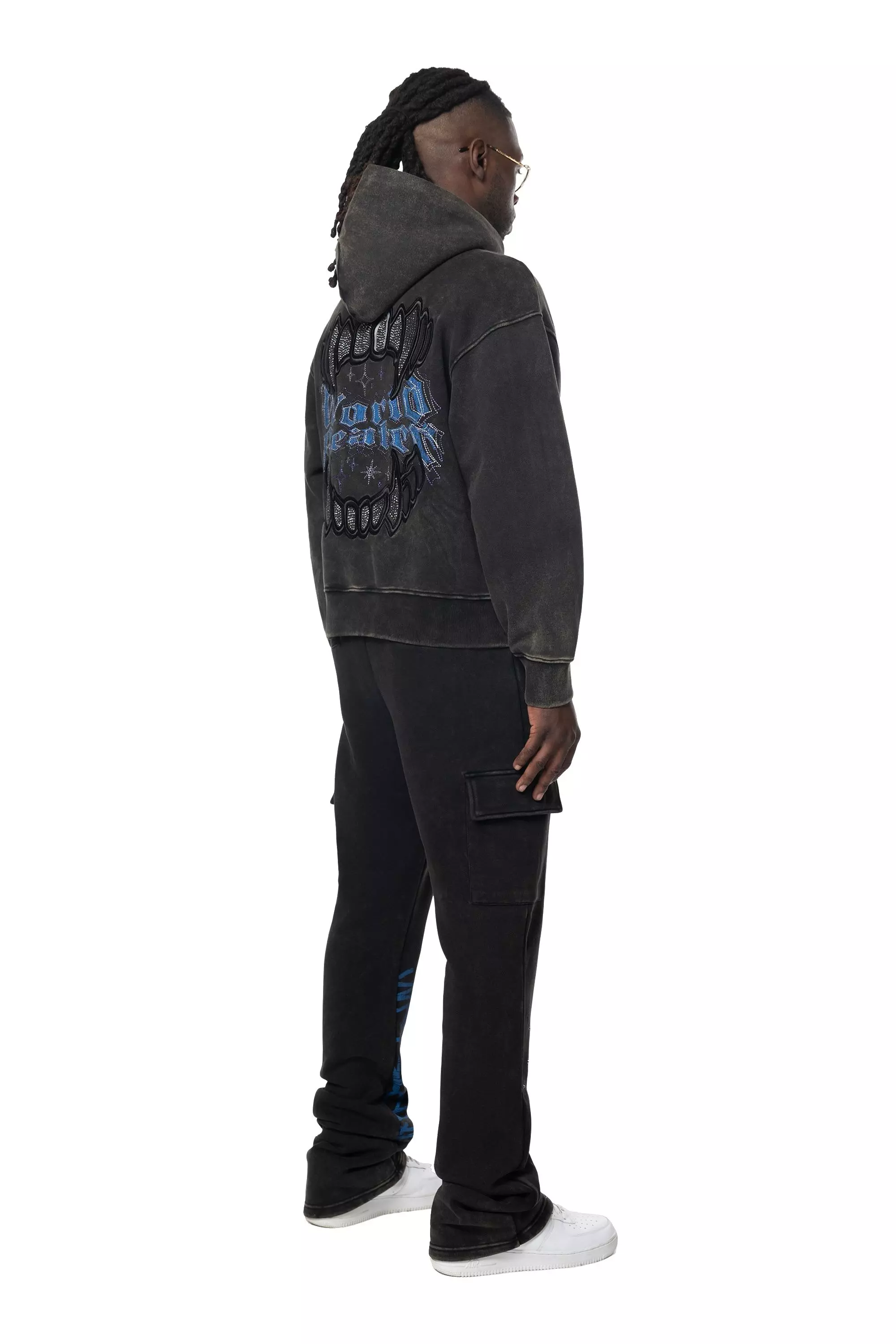 Smoke Rise Men's Rhinestone Grill Hoodie - Black - BLACK