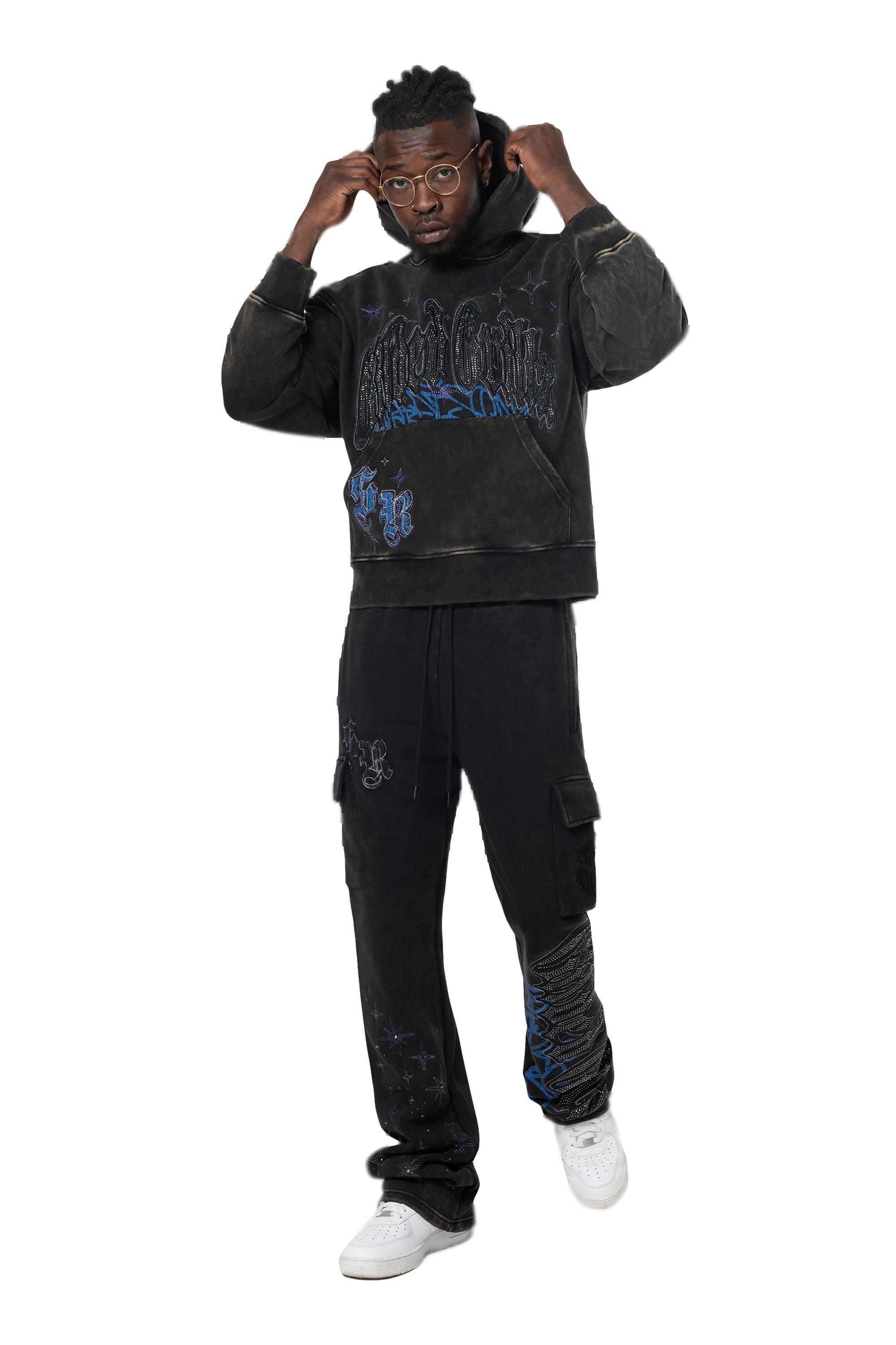 Smoke Rise Men's Rhinestone Grill Hoodie - Black - BLACK Thumbnail View 4