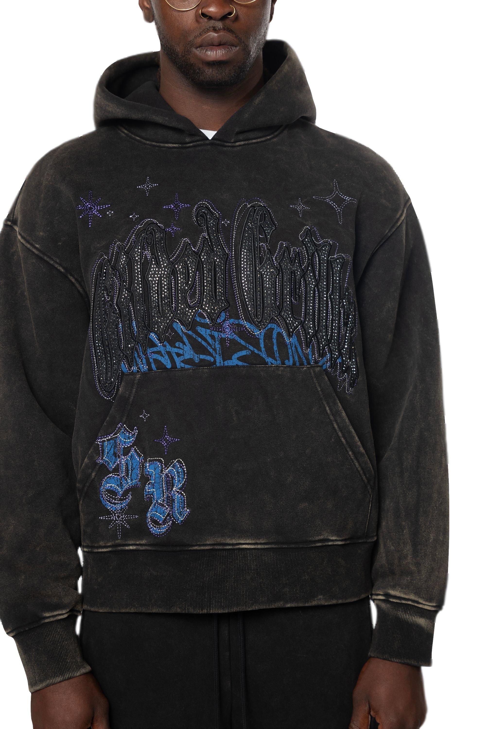 Smoke Rise Men's Rhinestone Grill Hoodie - Black - BLACK Thumbnail View 5