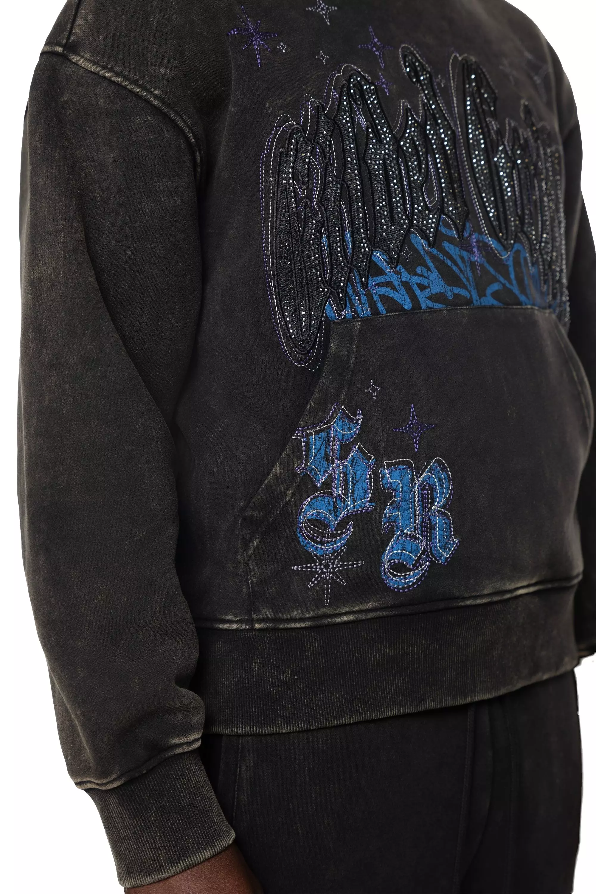 Smoke Rise Men's Rhinestone Grill Hoodie - Black - BLACK