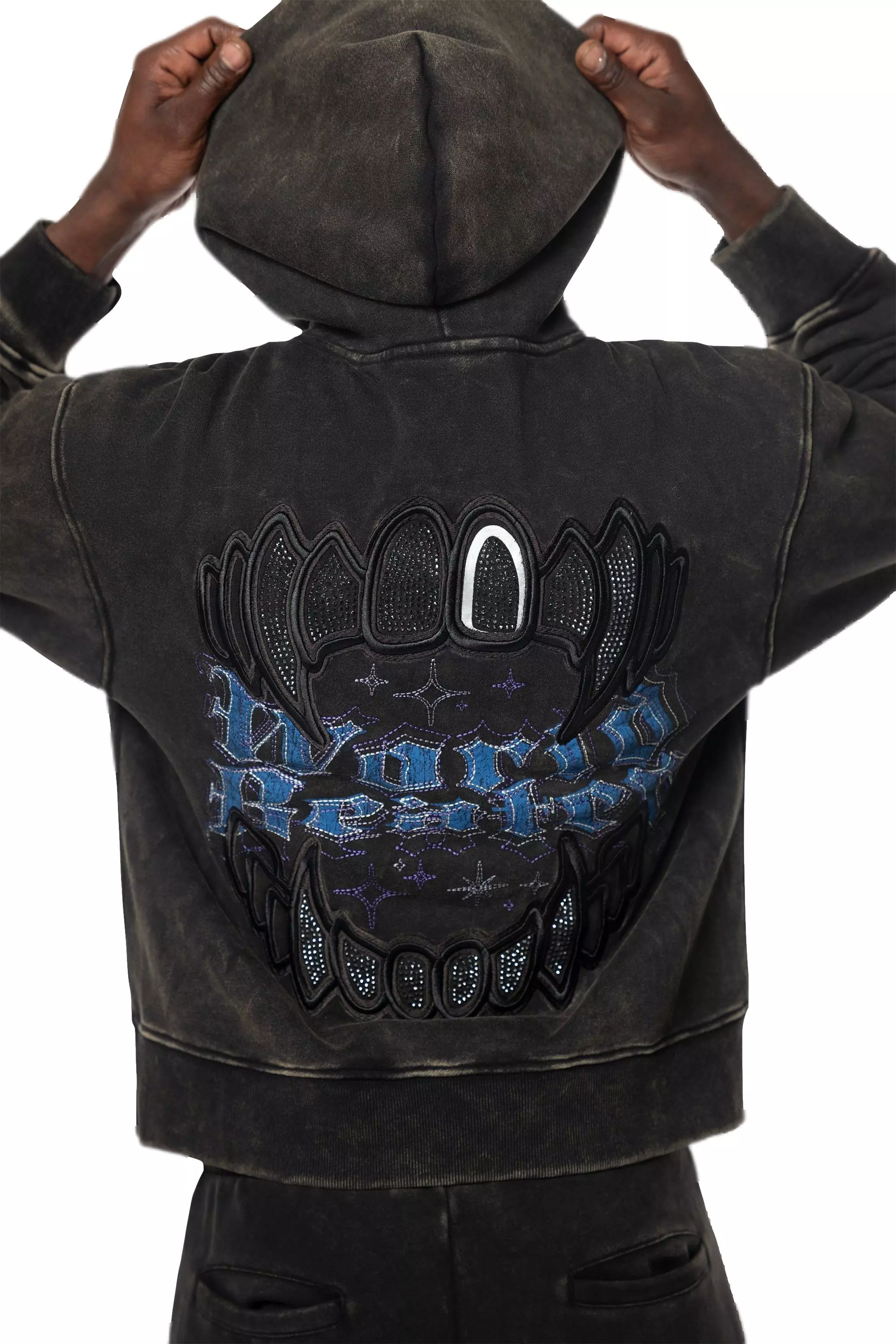 Smoke Rise Men's Rhinestone Grill Hoodie - Black - BLACK