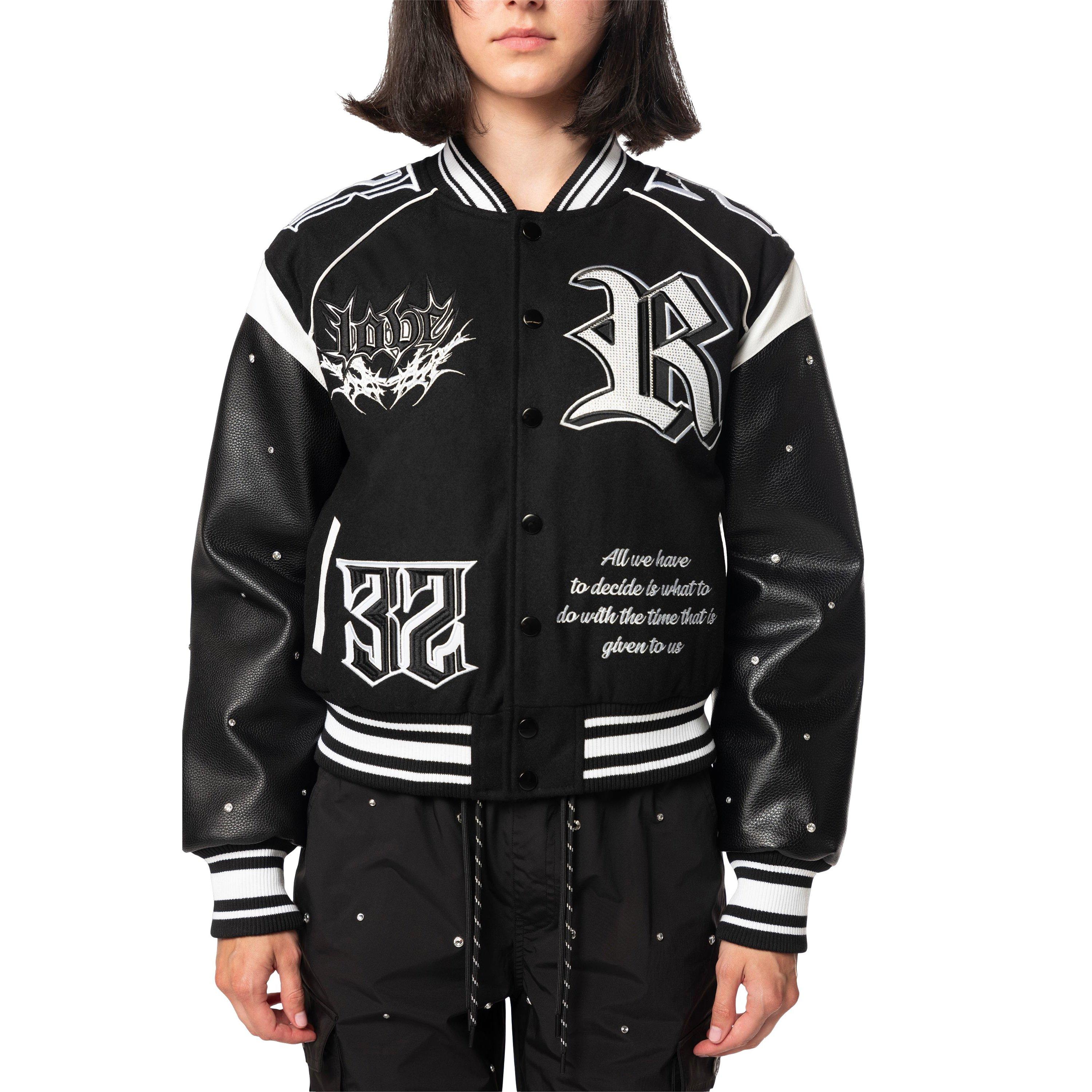 Grindhouse Women's Rhinestone Varsity Jacket - Black - BLACK