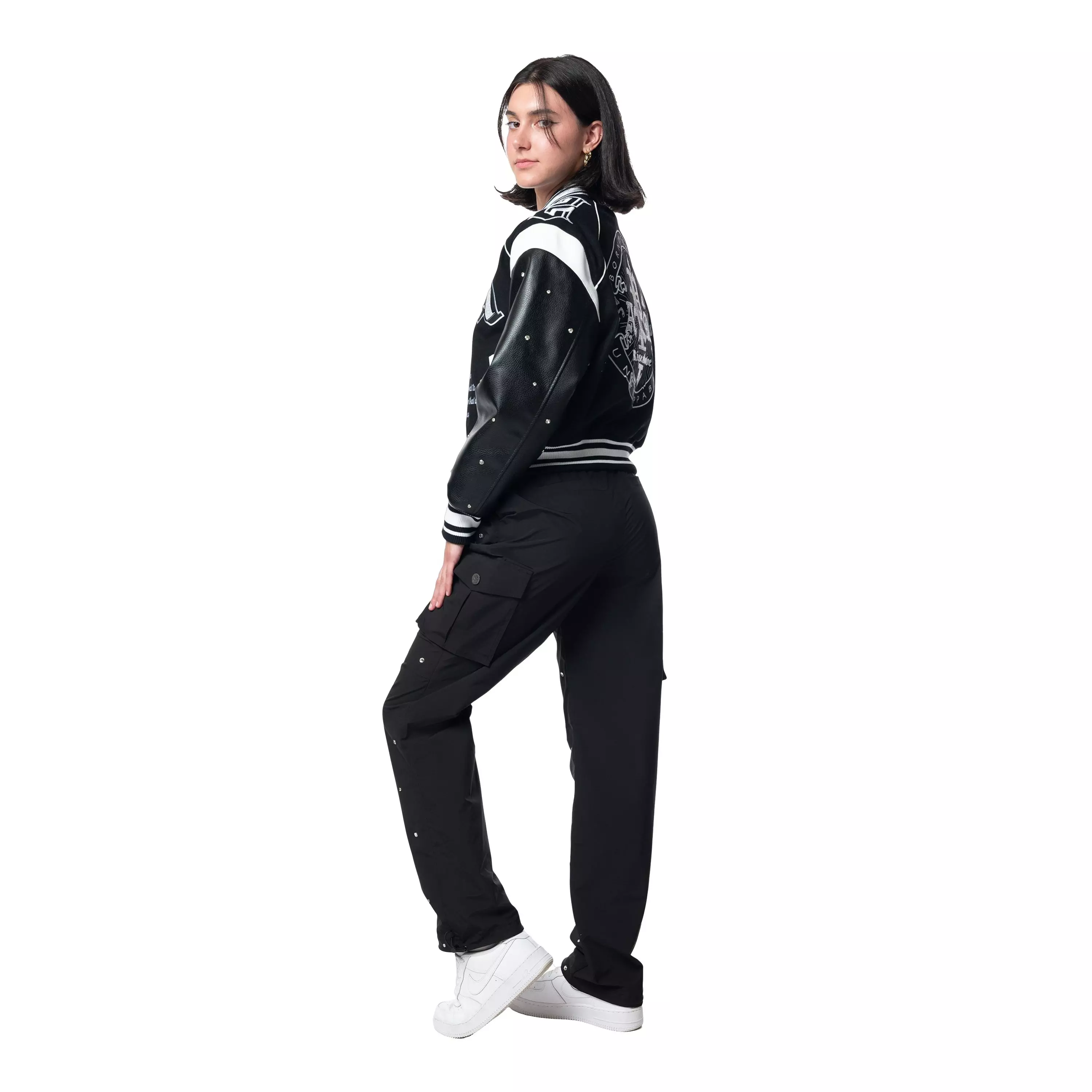 Grindhouse Women's Rhinestone Varsity Jacket - Black - BLACK