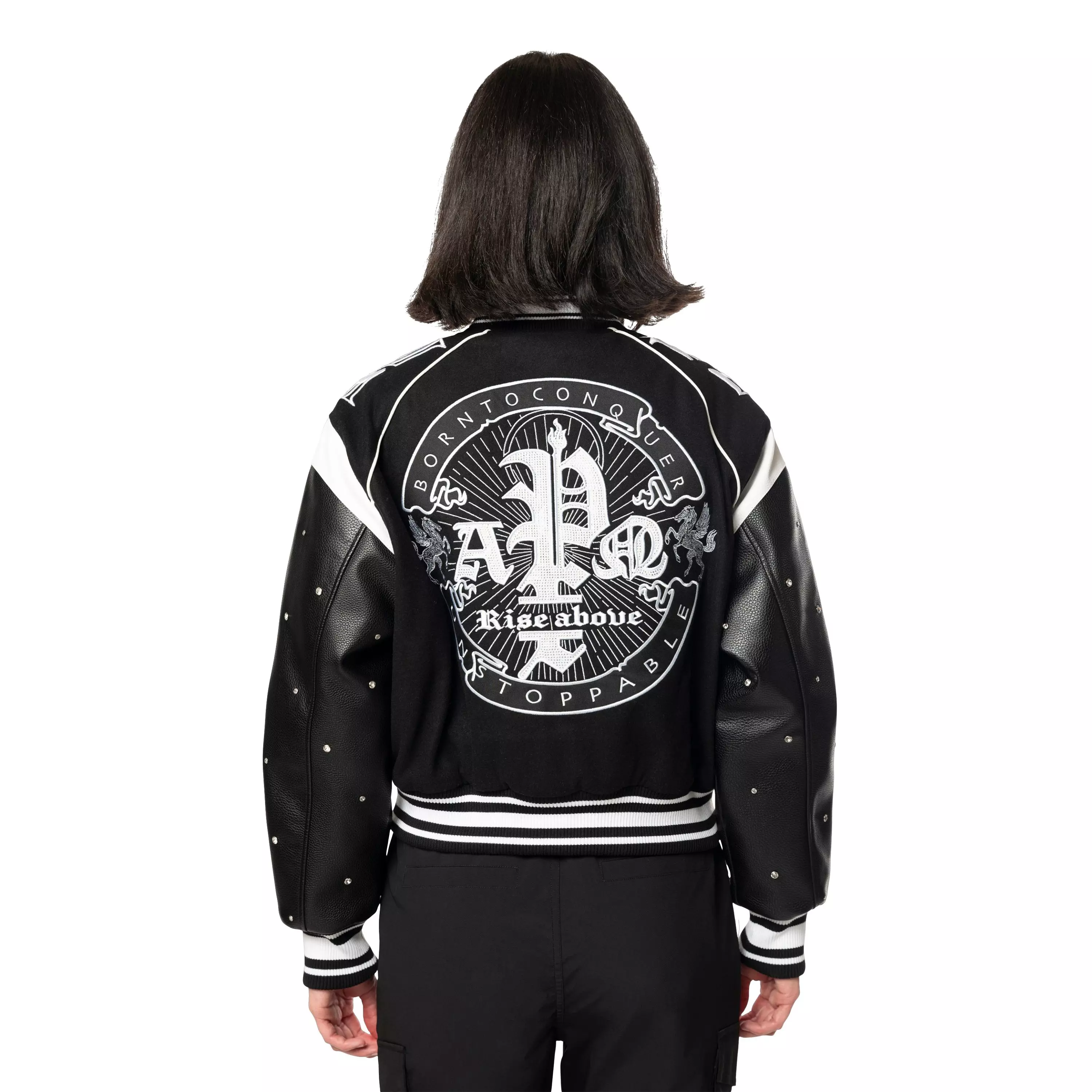 Grindhouse Women's Rhinestone Varsity Jacket - Black - BLACK