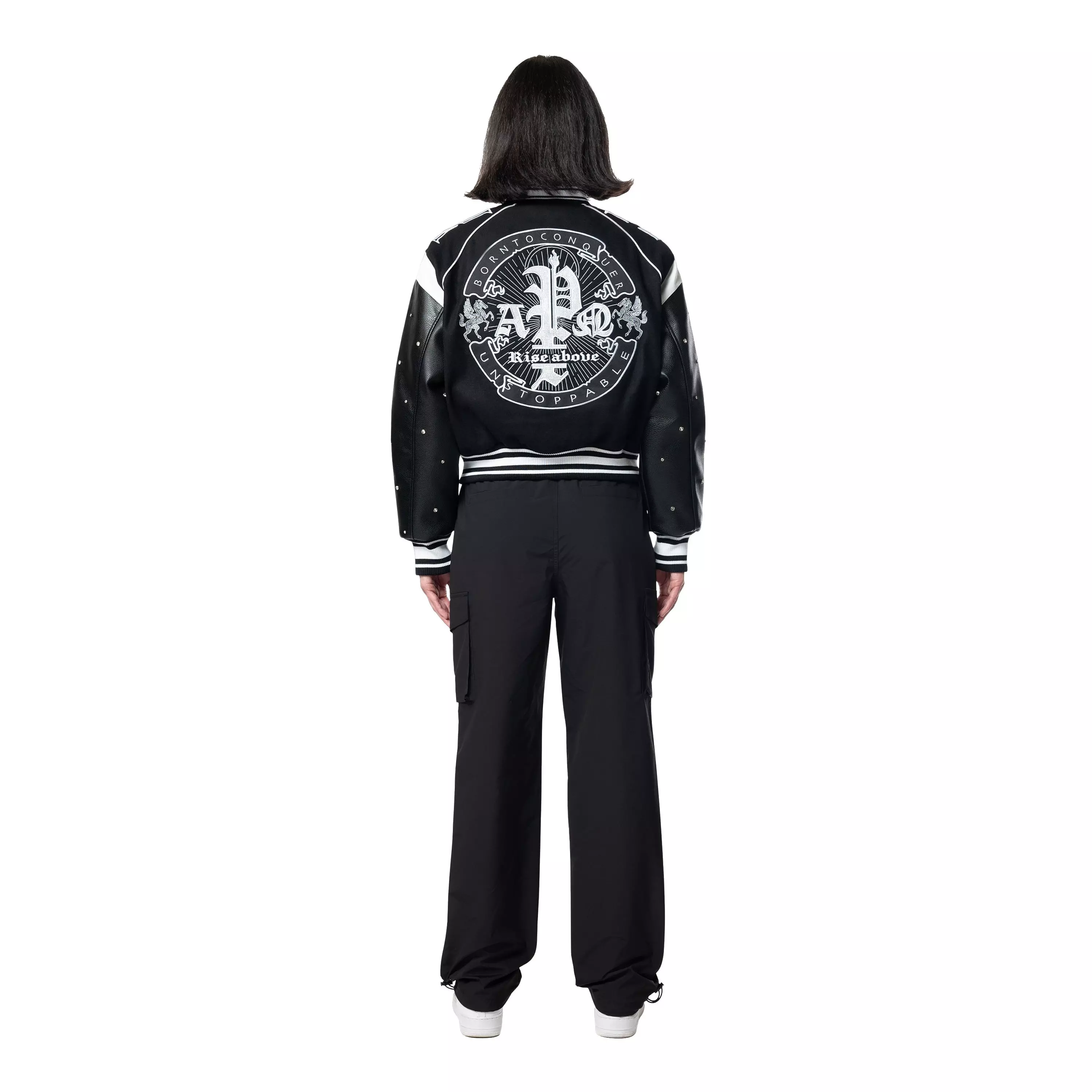 Grindhouse Women's Rhinestone Varsity Jacket - Black - BLACK