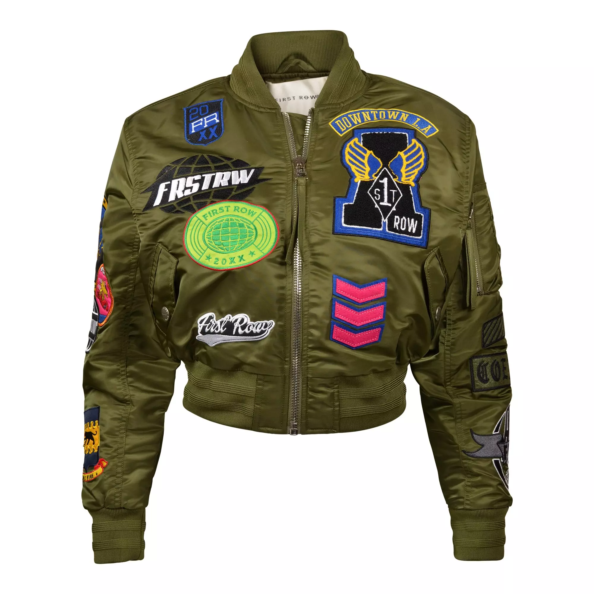 First Row Women's Bomb Jacket - Olive/Pink - GREEN