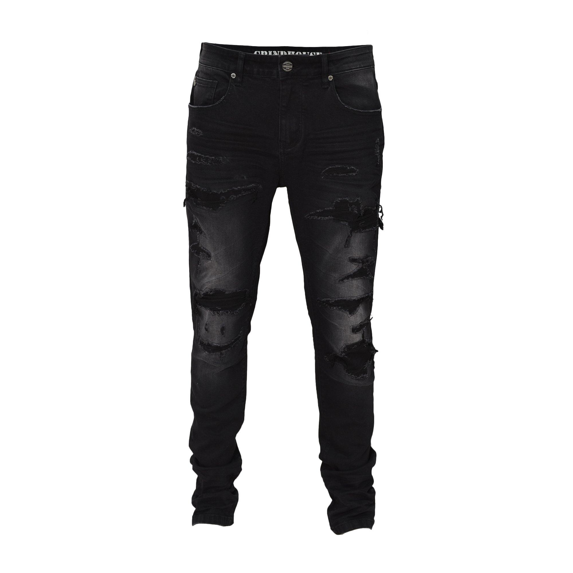 grindhouse men's black distressed jeans