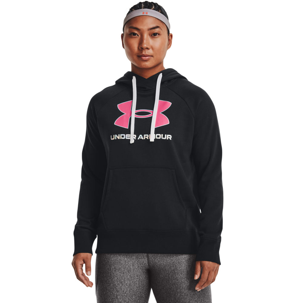 Under Armour Hoodie Womens Extra Small Black Pink Coldgear Sweatshirt Logo  A1*