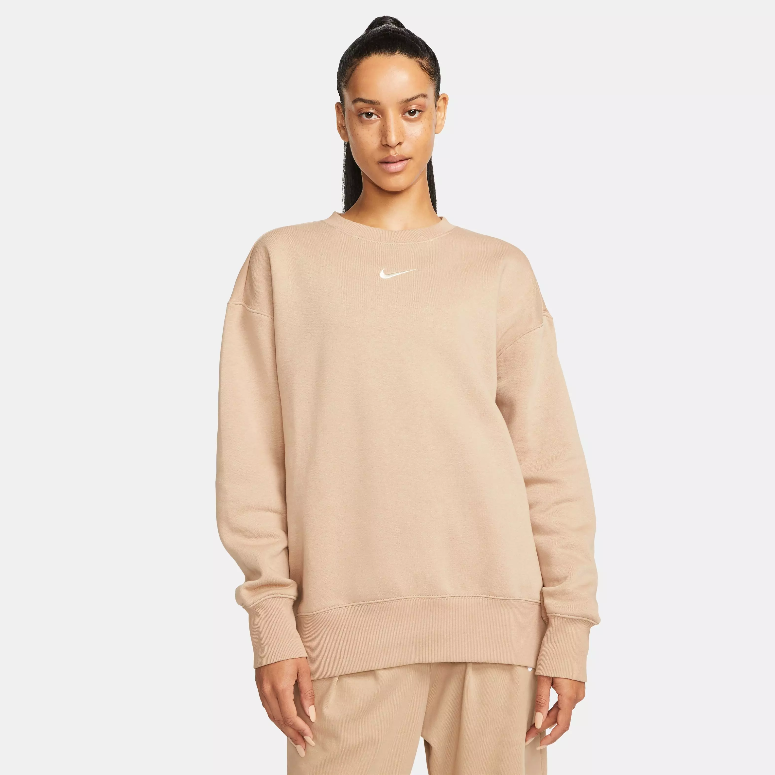 Nike Women's Sportswear Phoenix Fleece Oversized Crewneck Sweatshirt-Tan - TAN