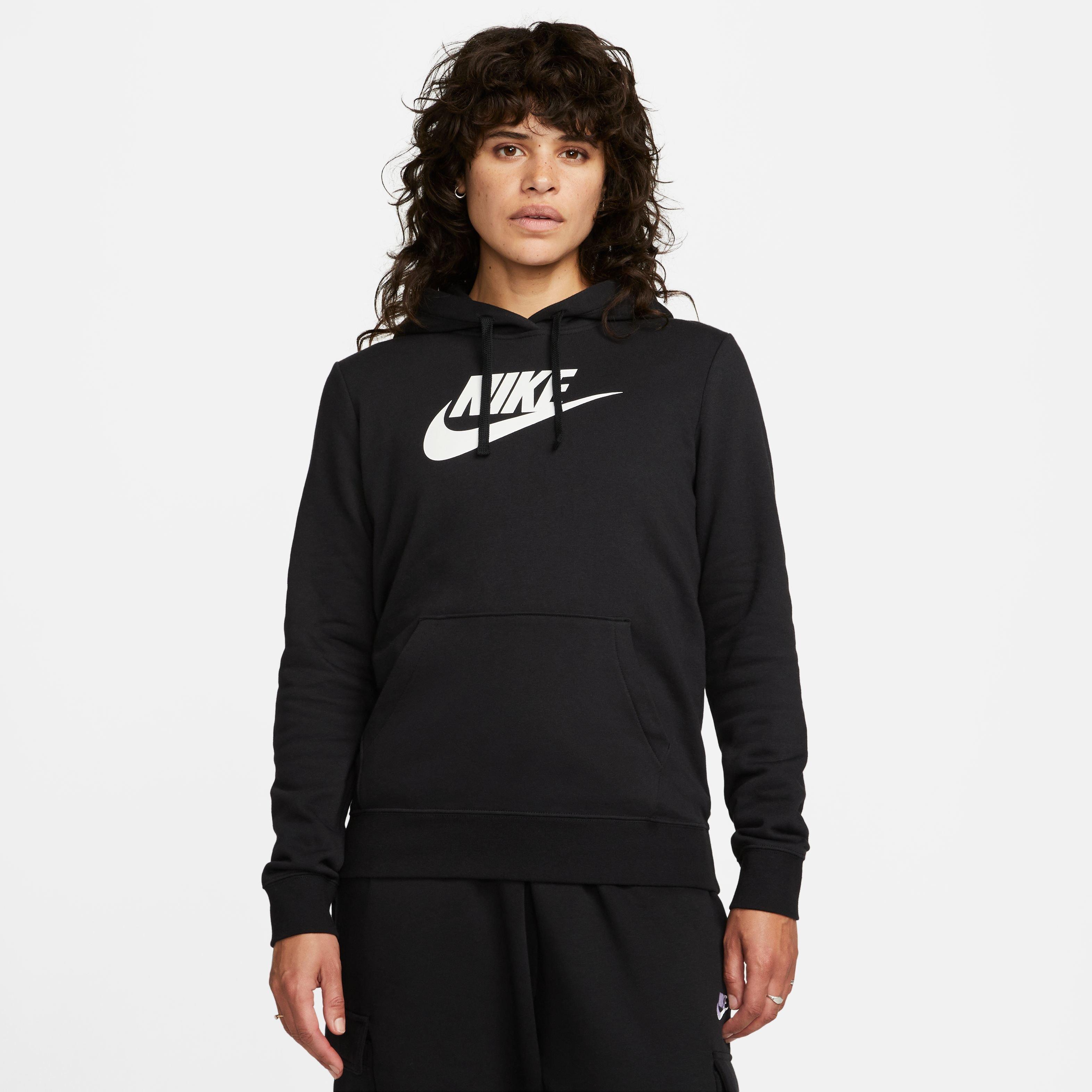Nike Women's Sportswear Club Fleece Pullover Hoodie-Black/White - BLACK/WHITE Thumbnail View 7