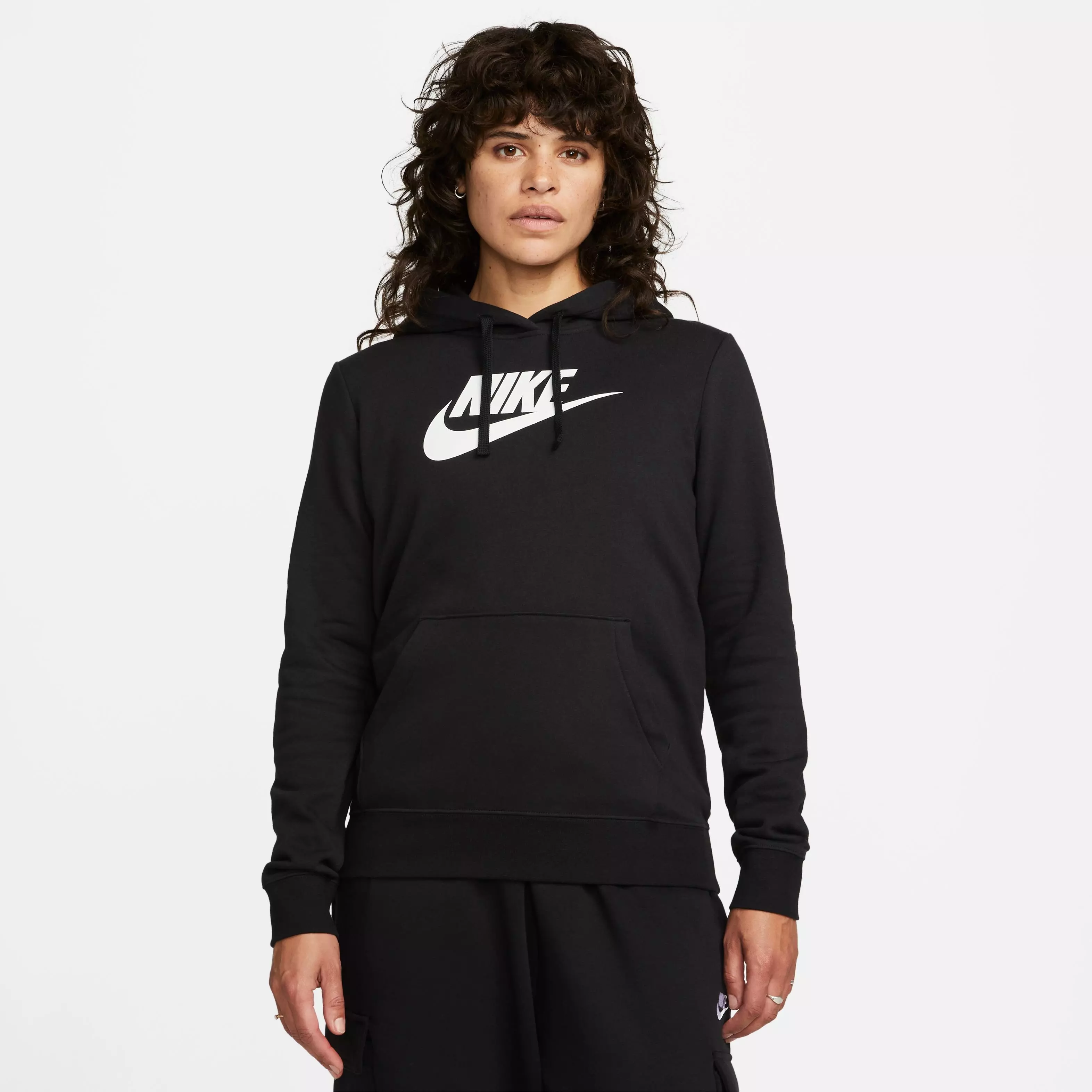 Nike Women's Sportswear Club Fleece Pullover Hoodie-Black/White - BLACK/WHITE