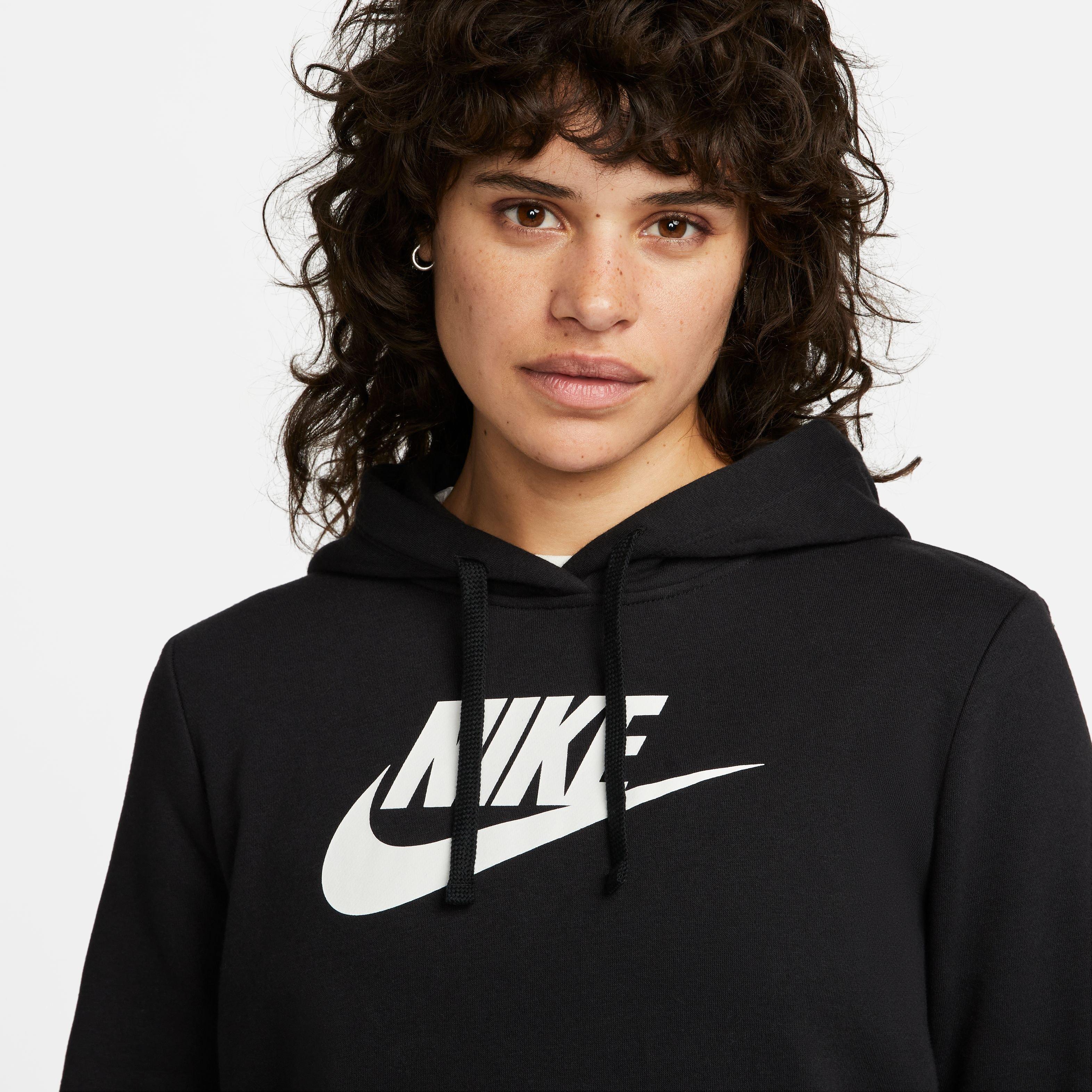 Nike Women's Sportswear Club Fleece Pullover Hoodie-Black/White - BLACK/WHITE Thumbnail View 5