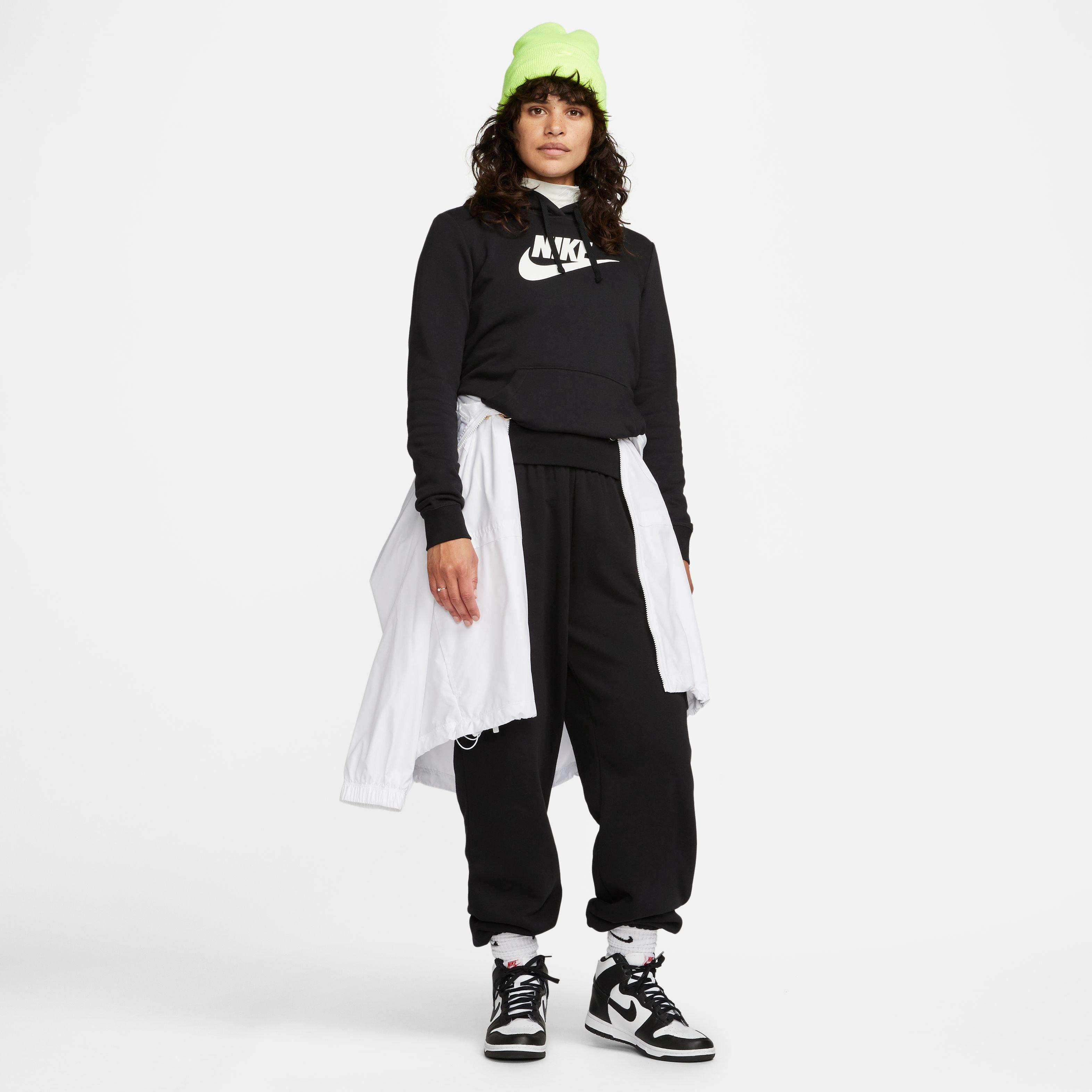 Nike Women's Sportswear Club Fleece Pullover Hoodie-Black/White - BLACK/WHITE Thumbnail View 6