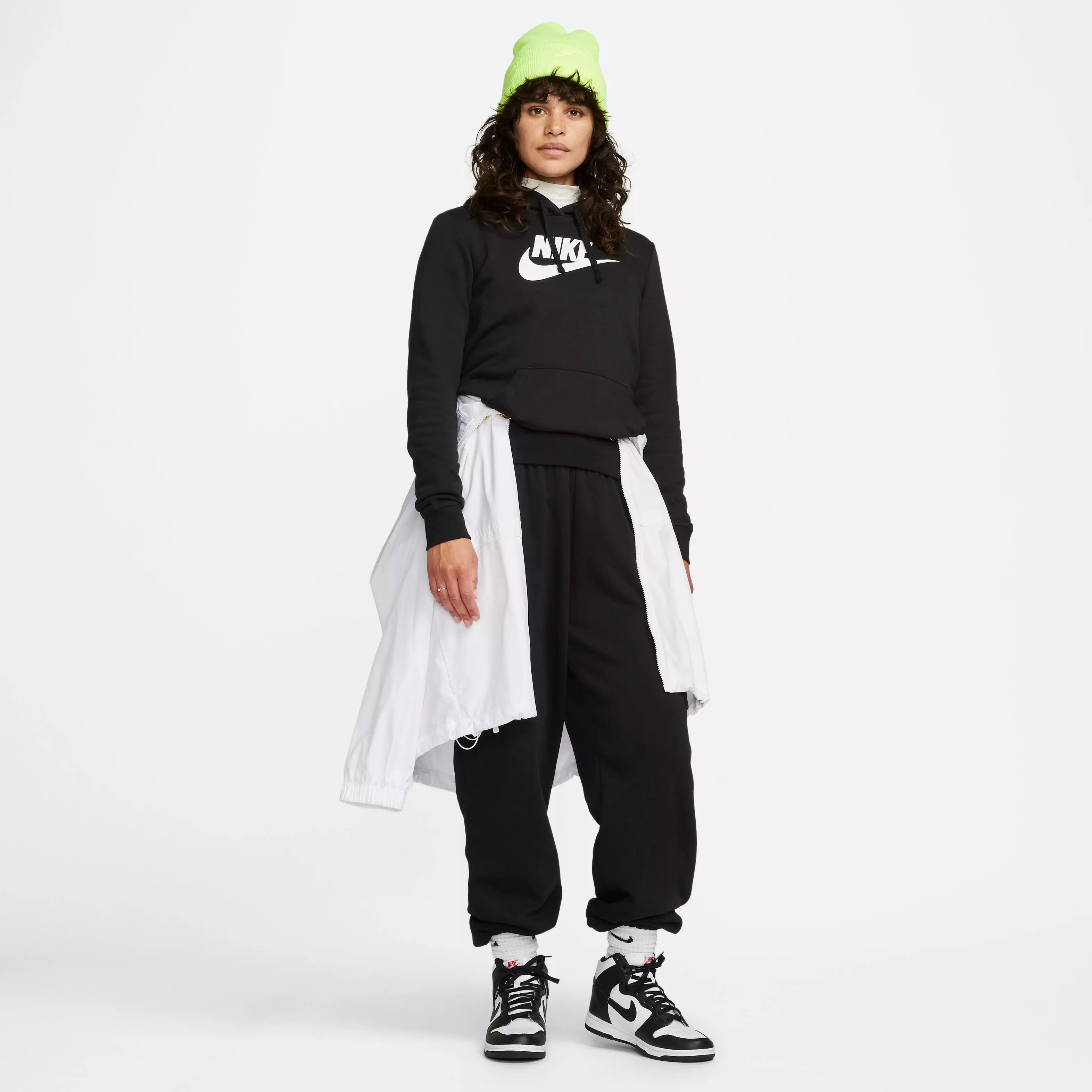 Nike Women's Sportswear Club Fleece Pullover Hoodie-Black/White - BLACK/WHITE