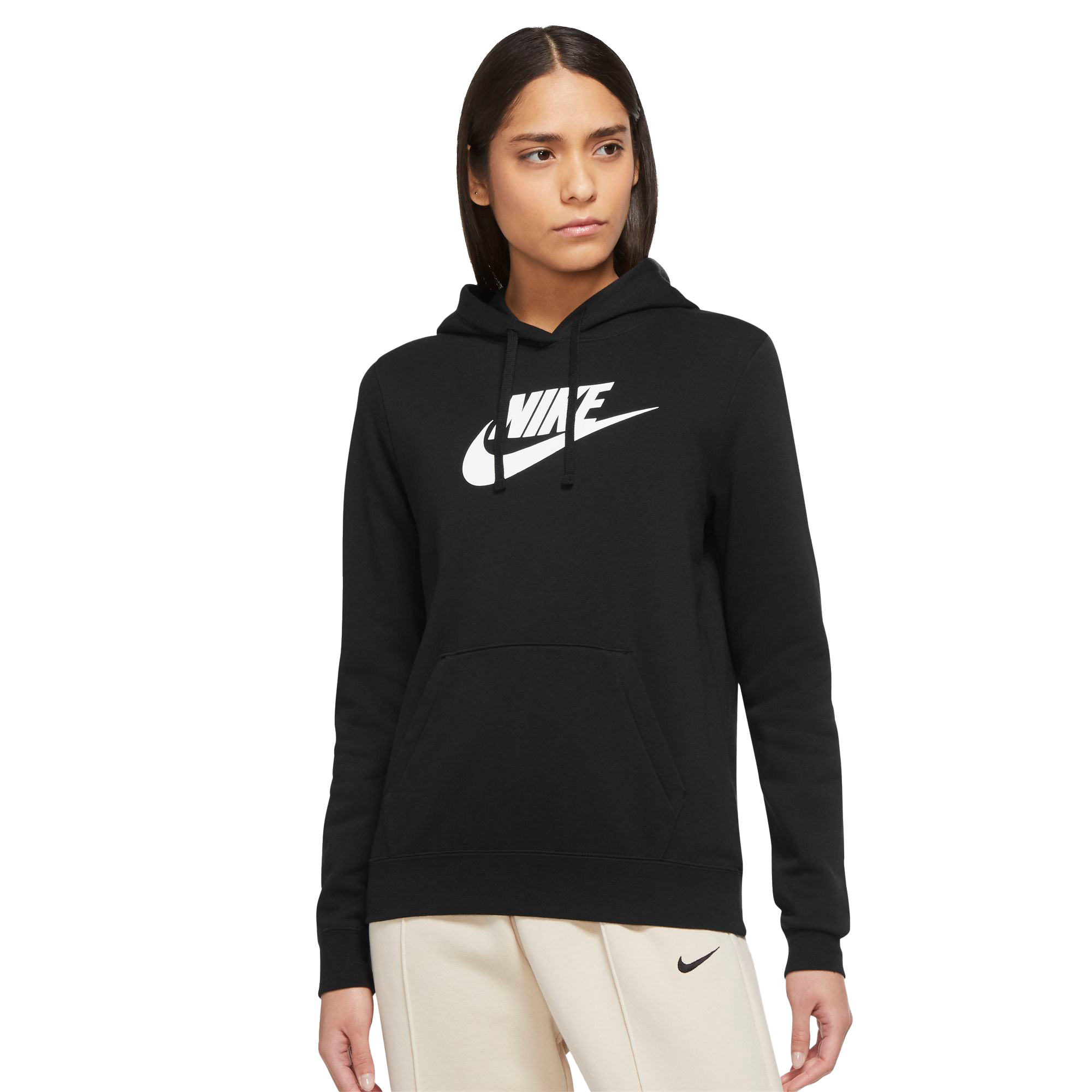 Nike Women's Sportswear Club Fleece Pullover Hoodie-Black/White