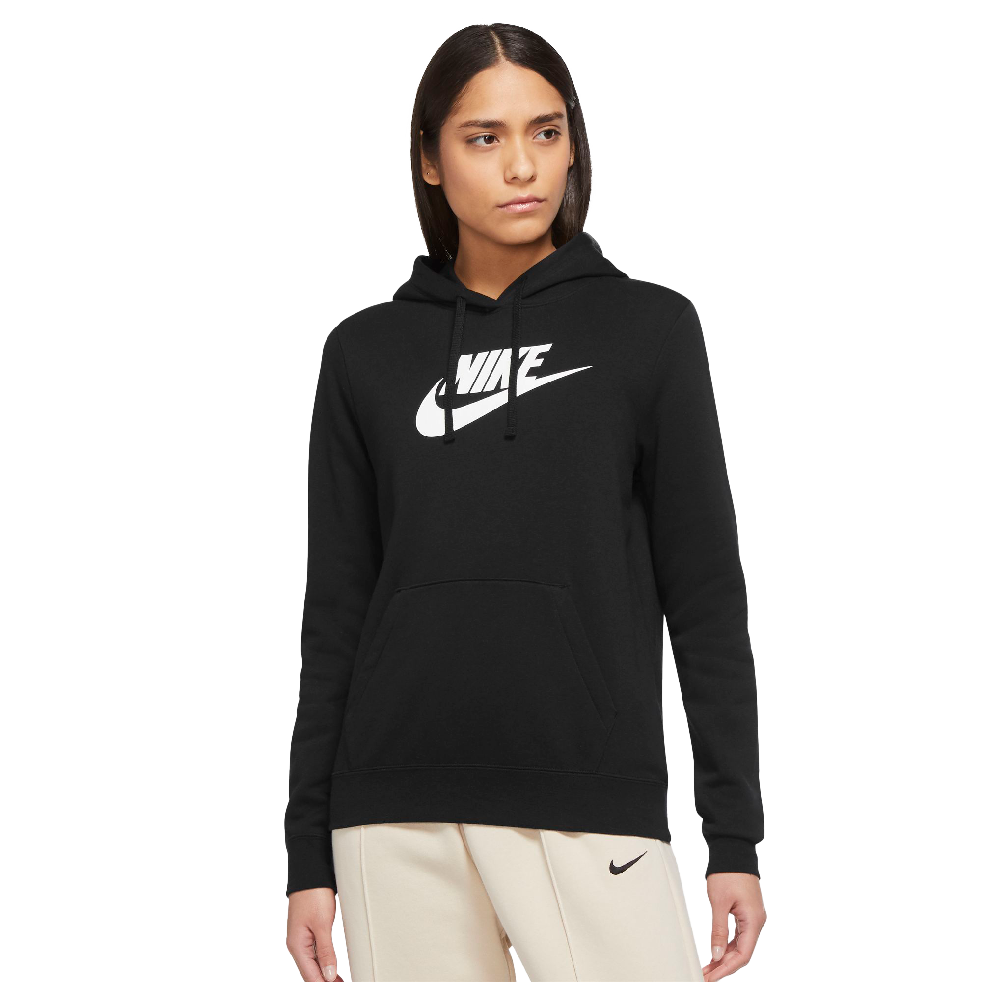 Nike Women's Sportswear Club Fleece Pullover Hoodie-Black/White - BLACK/WHITE Thumbnail View 1