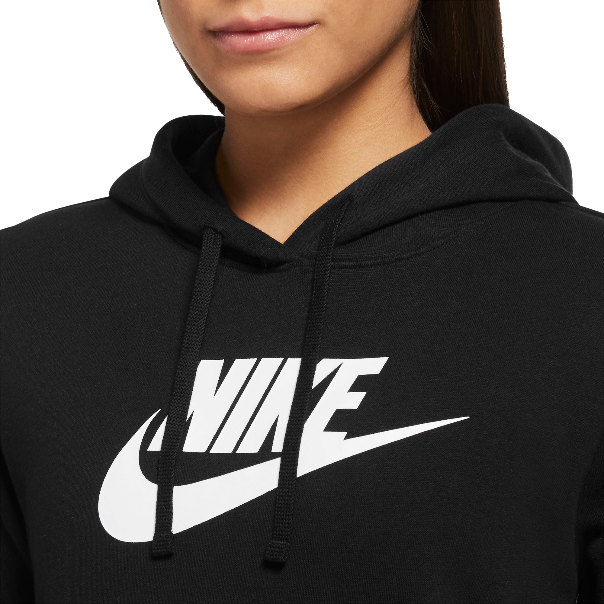 Nike Women's Sportswear Club Fleece Pullover Hoodie-Black/White - BLACK/WHITE Thumbnail View 3