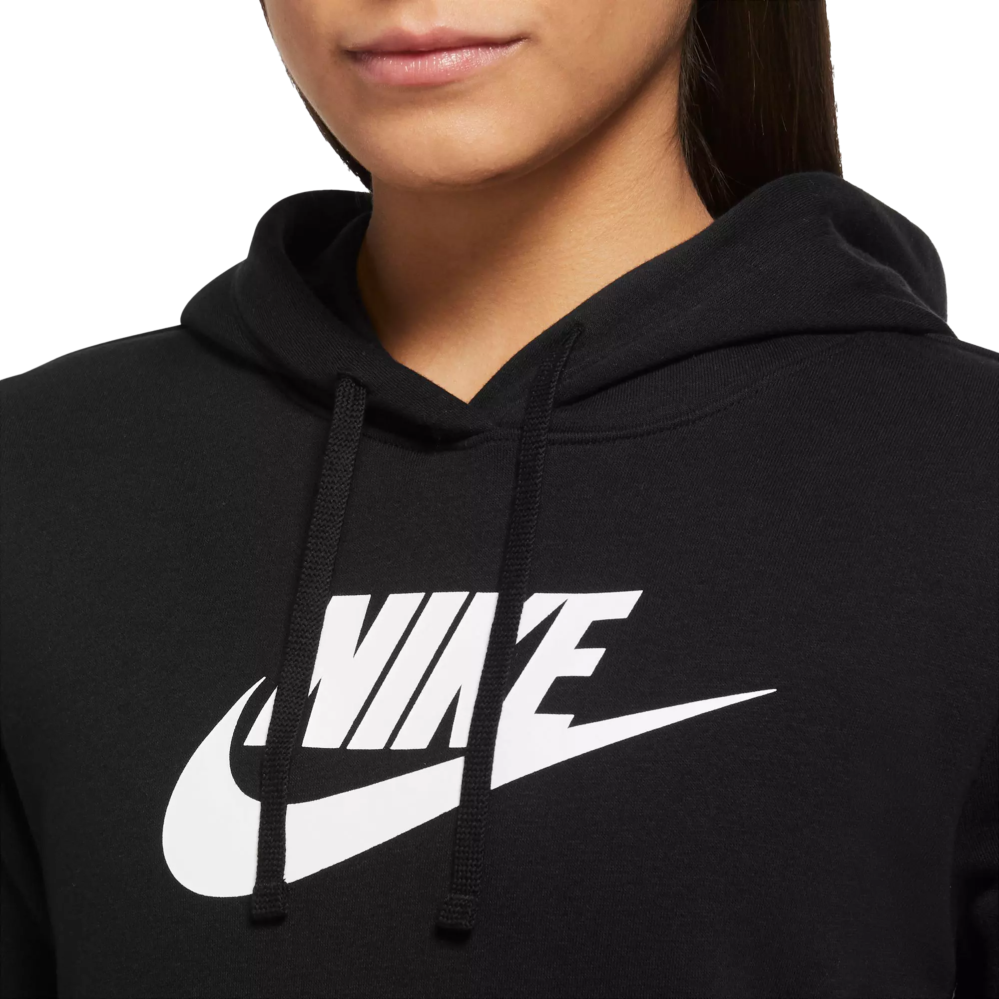 Nike Women's Sportswear Club Fleece Pullover Hoodie-Black/White - BLACK/WHITE