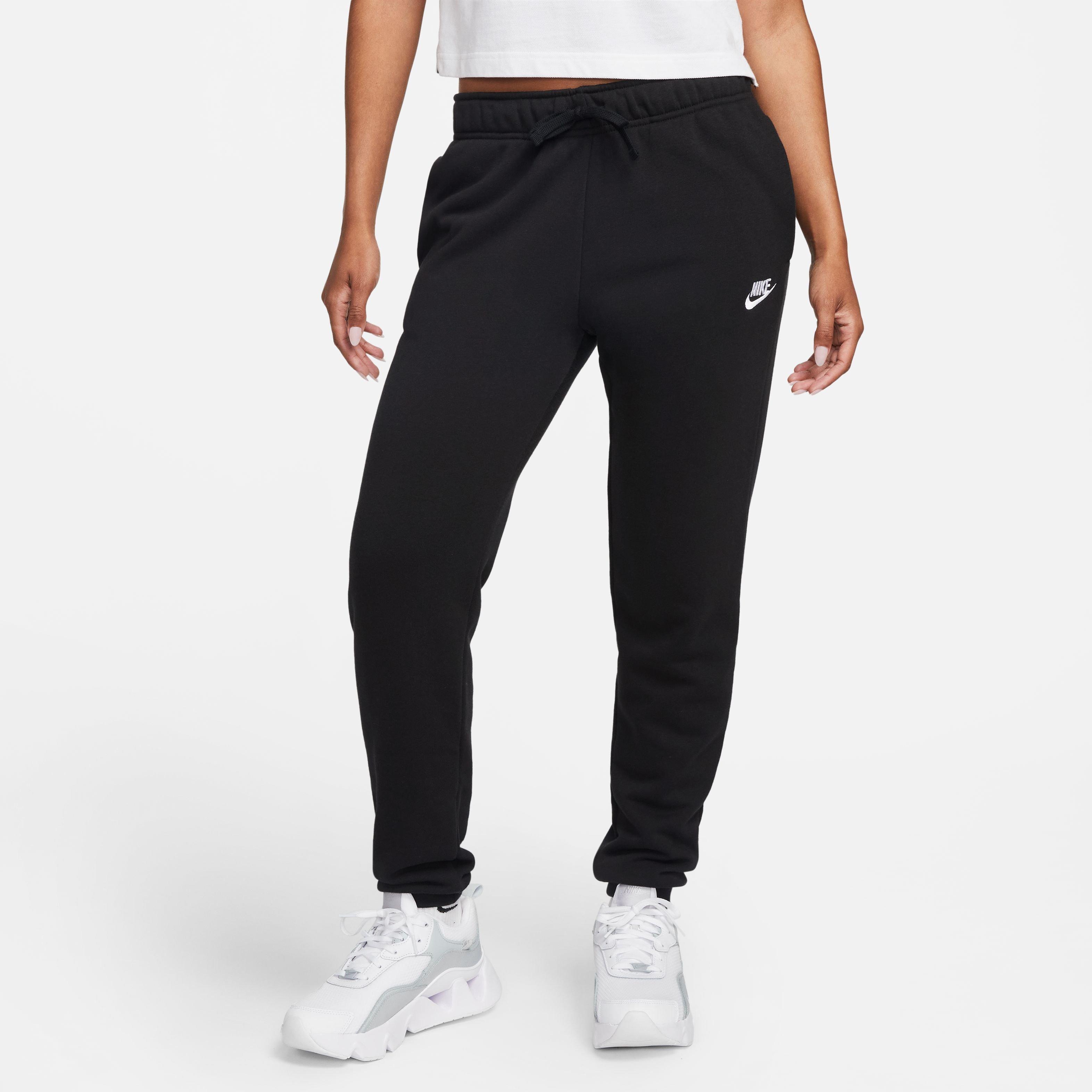 Nike Women's Sportswear Club Fleece Mid-Rise Pants-Black/White - BLACK/WHITE Thumbnail View 6