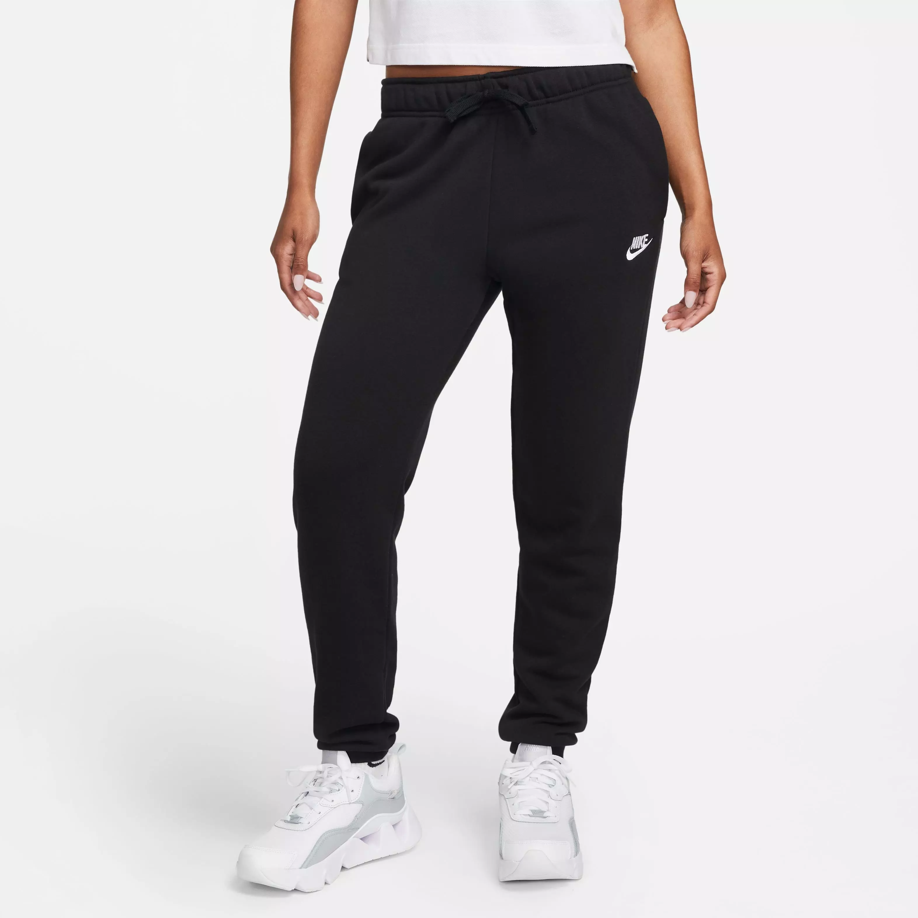 Nike Women's Sportswear Club Fleece Mid-Rise Pants-Black/White - BLACK/WHITE