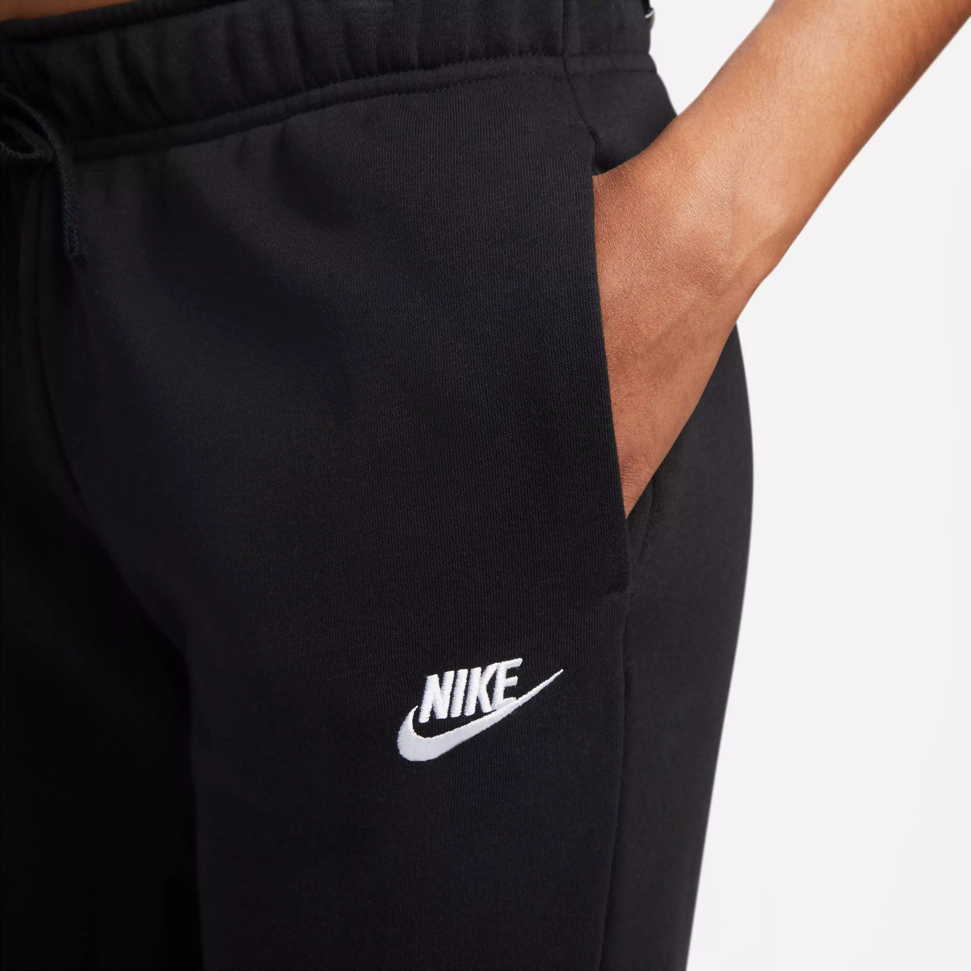 Nike Women's Sportswear Club Fleece Mid-Rise Pants-Black/White - BLACK/WHITE