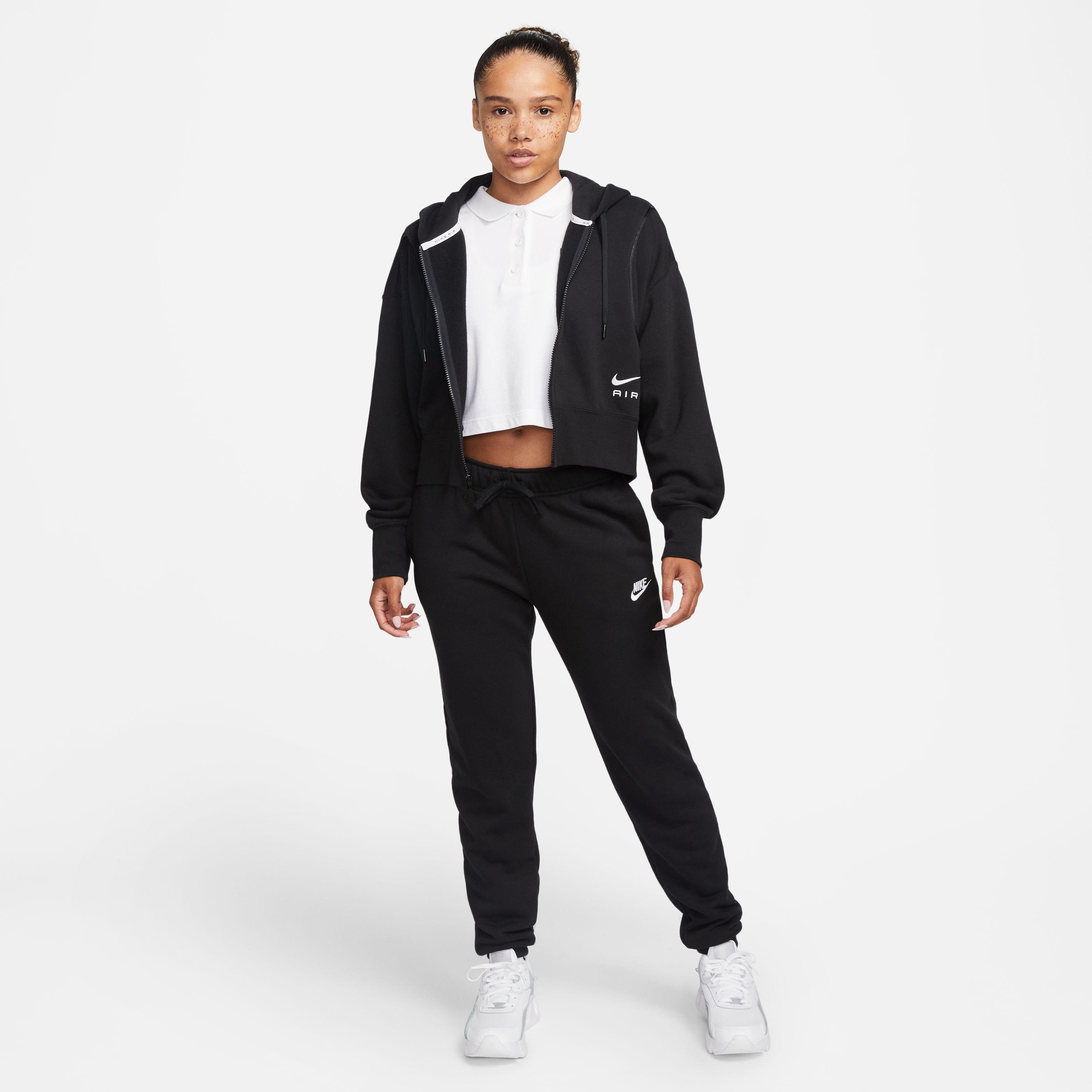 Nike Women's Sportswear Club Fleece Mid-Rise Pants-Black/White - BLACK/WHITE Thumbnail View 9