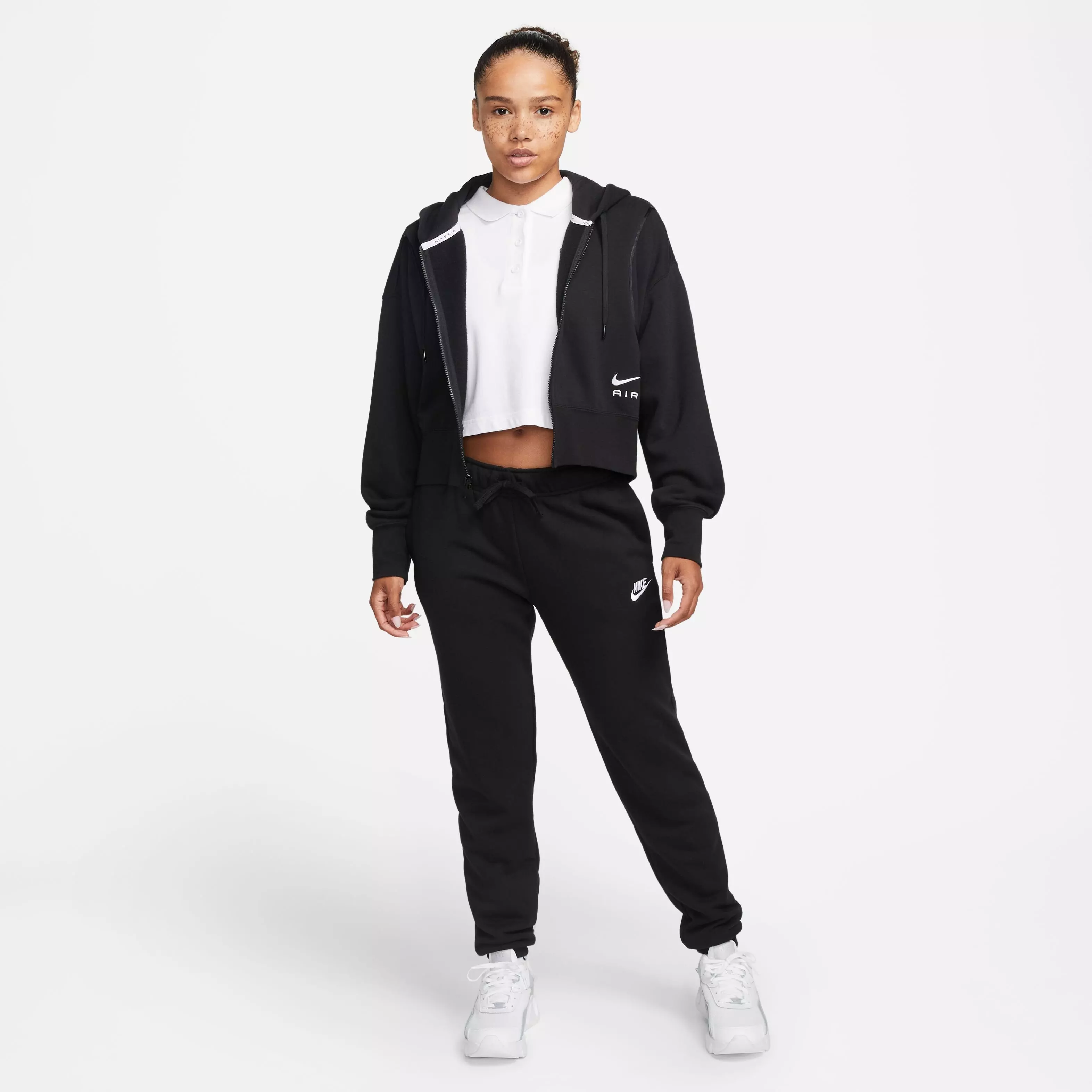 Nike Women's Sportswear Club Fleece Mid-Rise Pants-Black/White - BLACK/WHITE