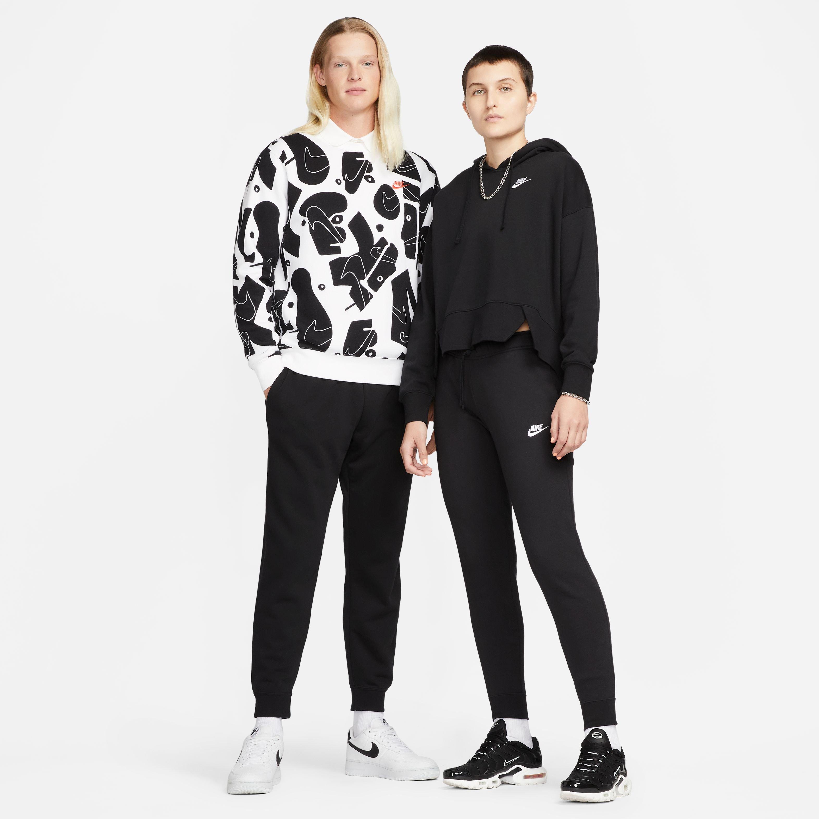 Nike Women's Sportswear Club Fleece Mid-Rise Pants-Black/White - BLACK/WHITE Thumbnail View 10