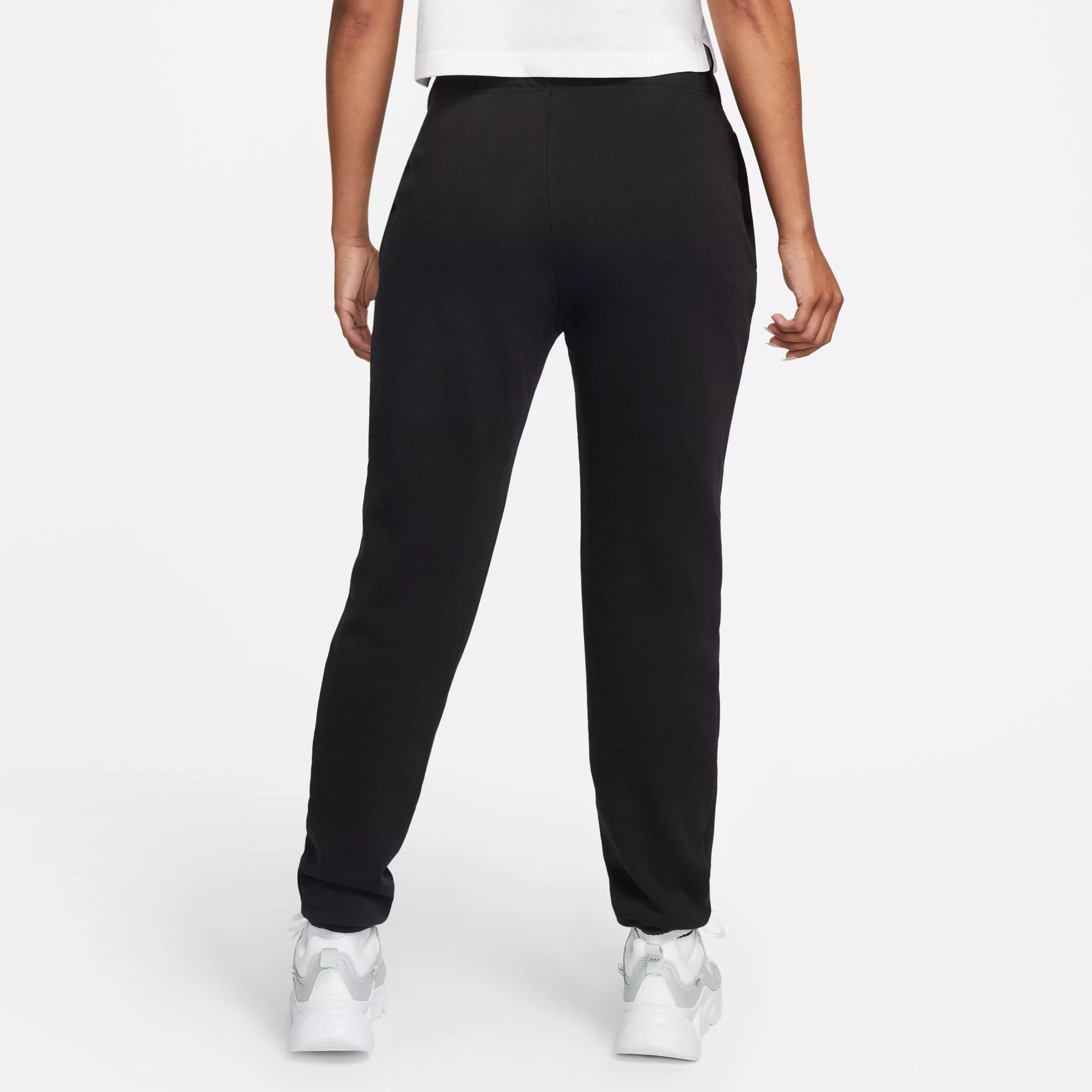 Nike Women's Sportswear Club Fleece Mid-Rise Pants-Black/White - BLACK/WHITE
