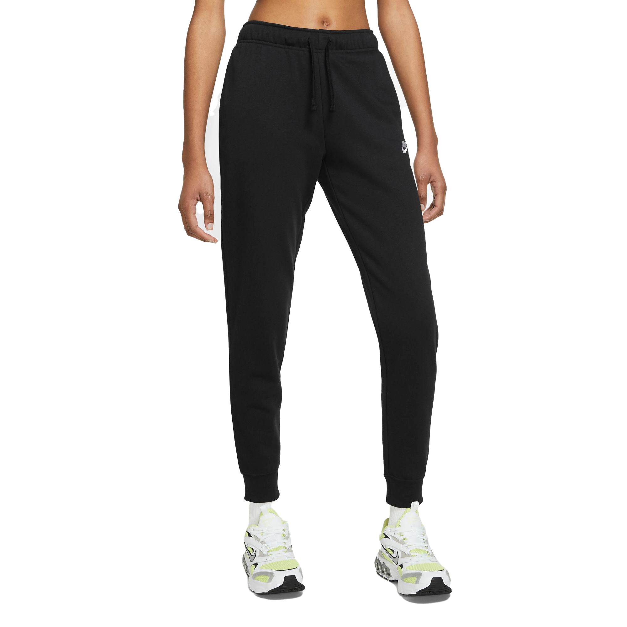 Nike Women's Sportswear Club Fleece Mid-Rise Pants-Black/White - BLACK/WHITE Thumbnail View 1