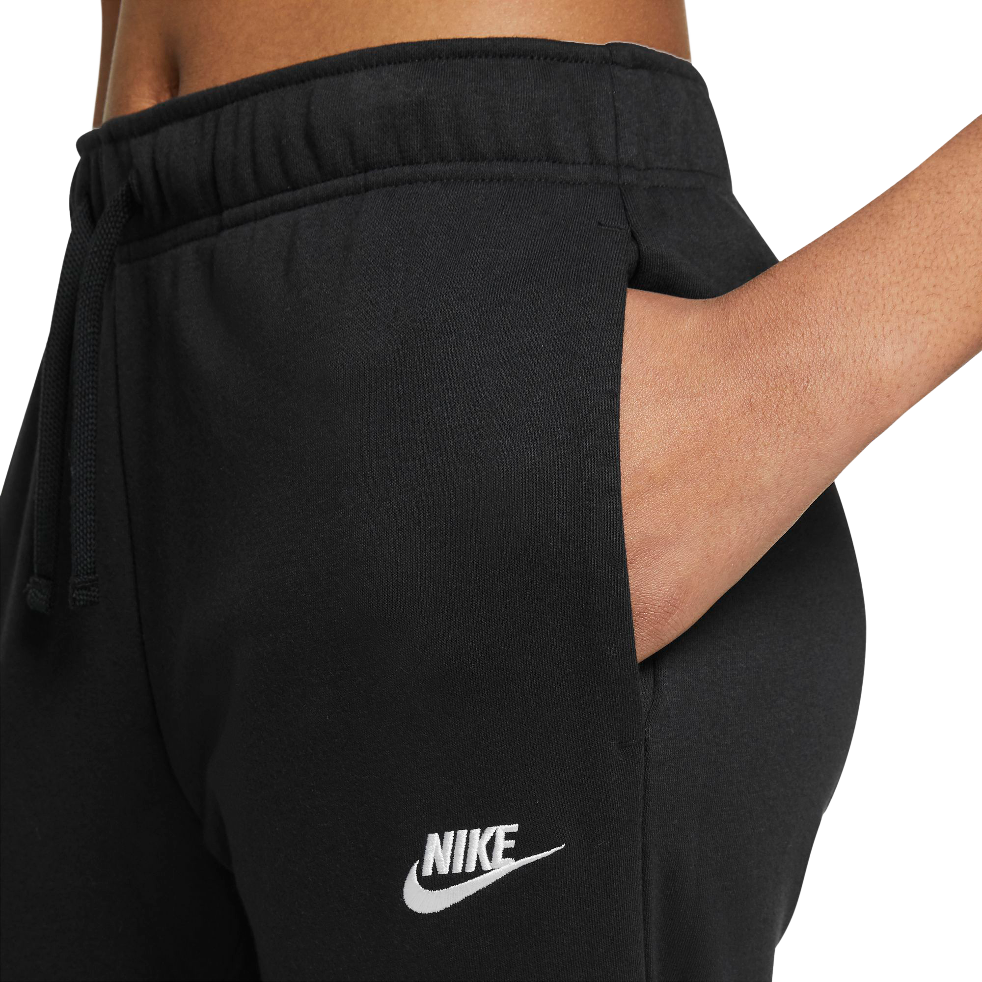 Nike Women's Sportswear Club Fleece Mid-Rise Pants-Black/White - BLACK/WHITE Thumbnail View 3