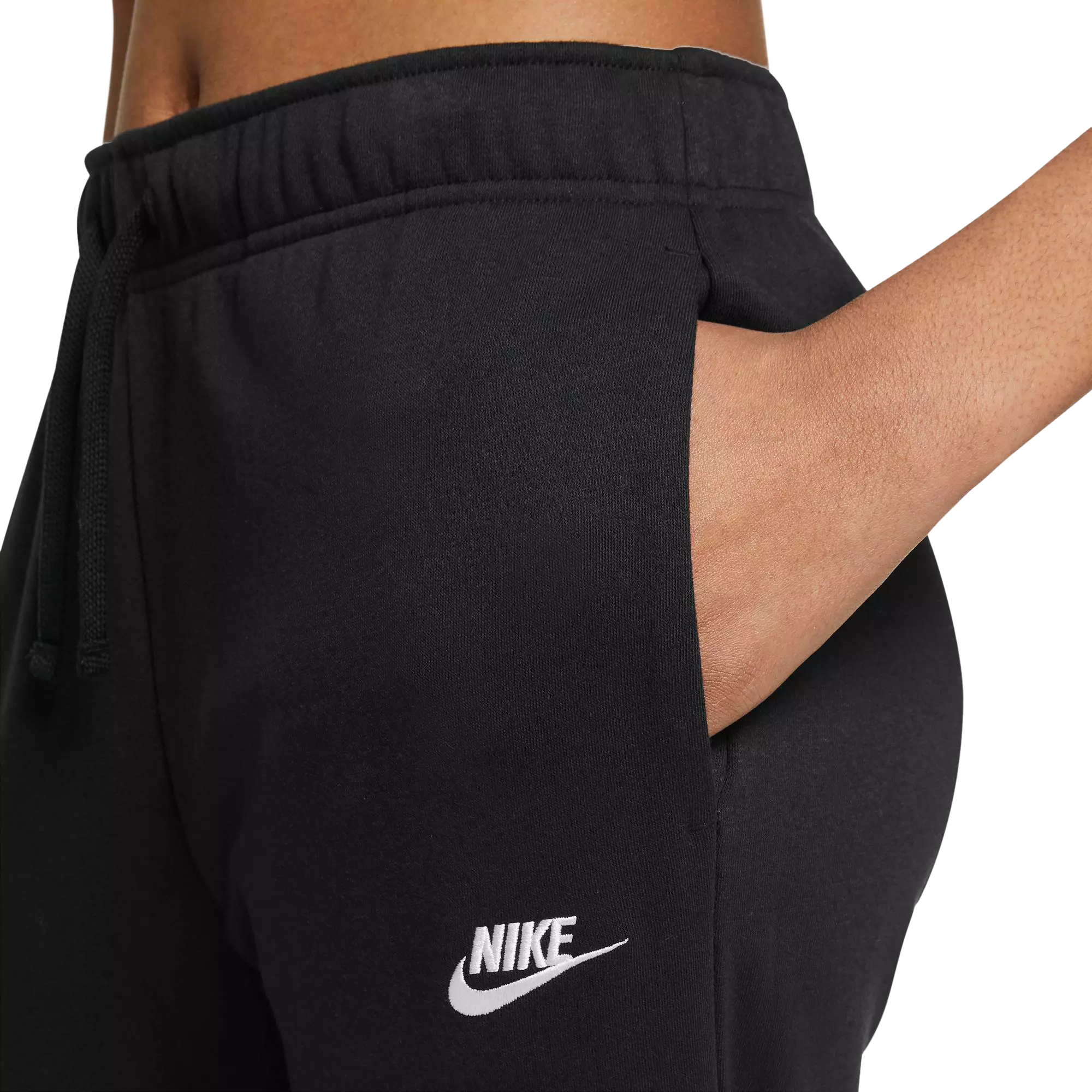 Nike Women's Sportswear Club Fleece Mid-Rise Pants-Black/White - BLACK/WHITE