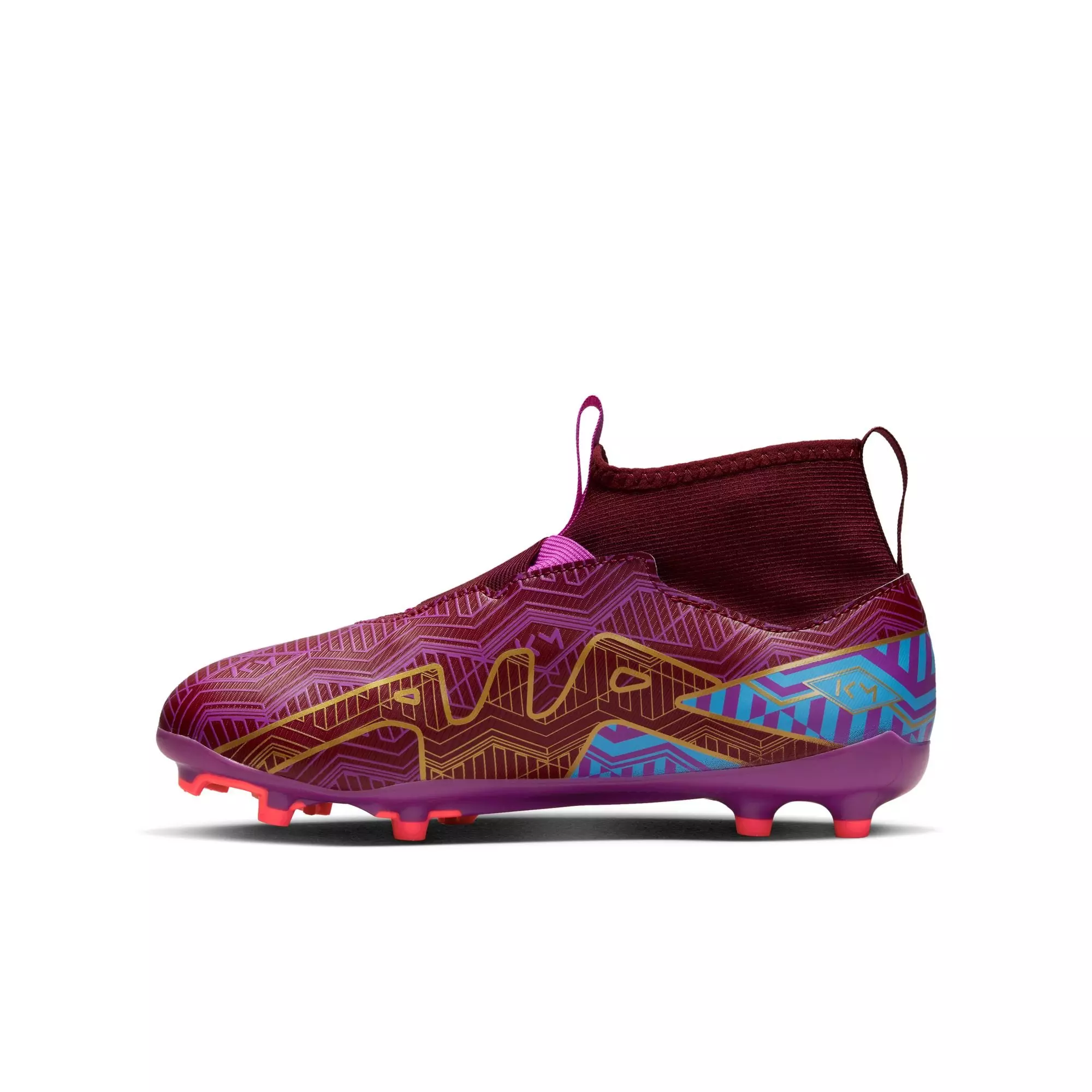 Nike JR Zoom Superfly 9 Academy KM FG/MG "Dark Beetroot/Metallic Vivid Gold" Grade School Kids' Soccer Cleat - RED/GOLD