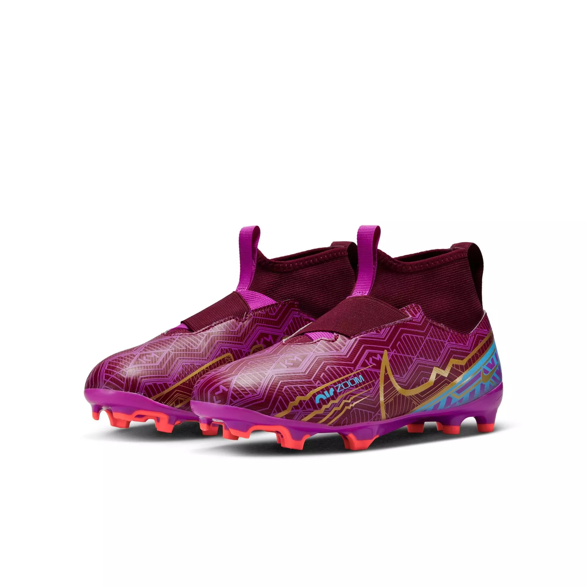 Nike JR Zoom Superfly 9 Academy KM FG/MG "Dark Beetroot/Metallic Vivid Gold" Grade School Kids' Soccer Cleat - RED/GOLD