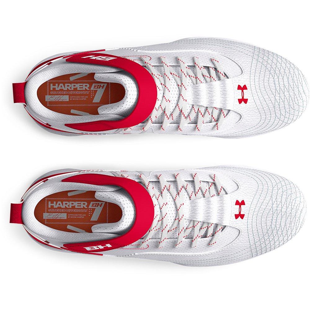 Under Armour Harper 7 Mid RM "Red/White" Grade School Boys' Baseball Cleat - RED/WHITE Thumbnail View 3